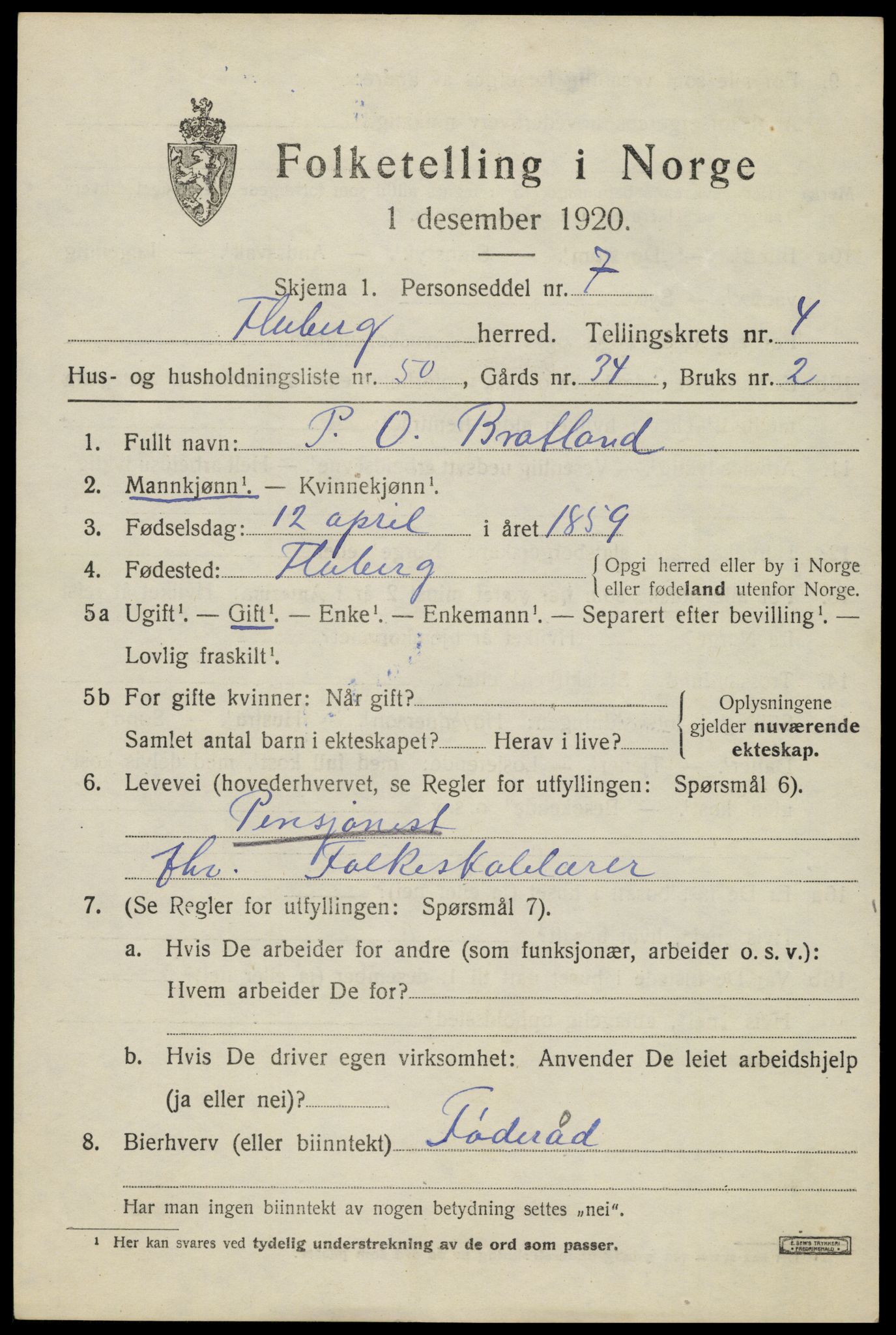 SAH, 1920 census for Fluberg, 1920, p. 3942