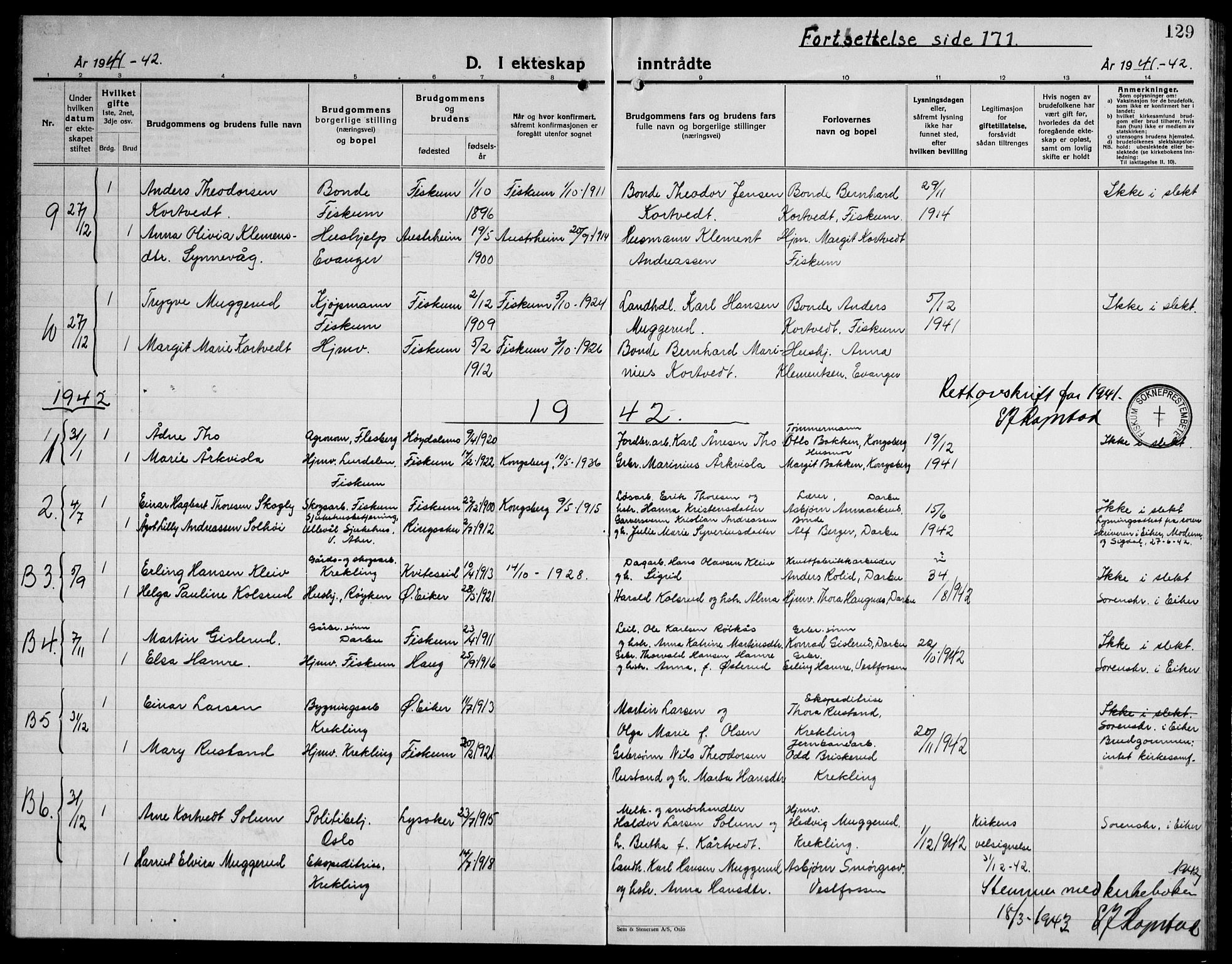 Fiskum kirkebøker, AV/SAKO-A-15/G/Ga/L0007: Parish register (copy) no. 7, 1928-1945, p. 129