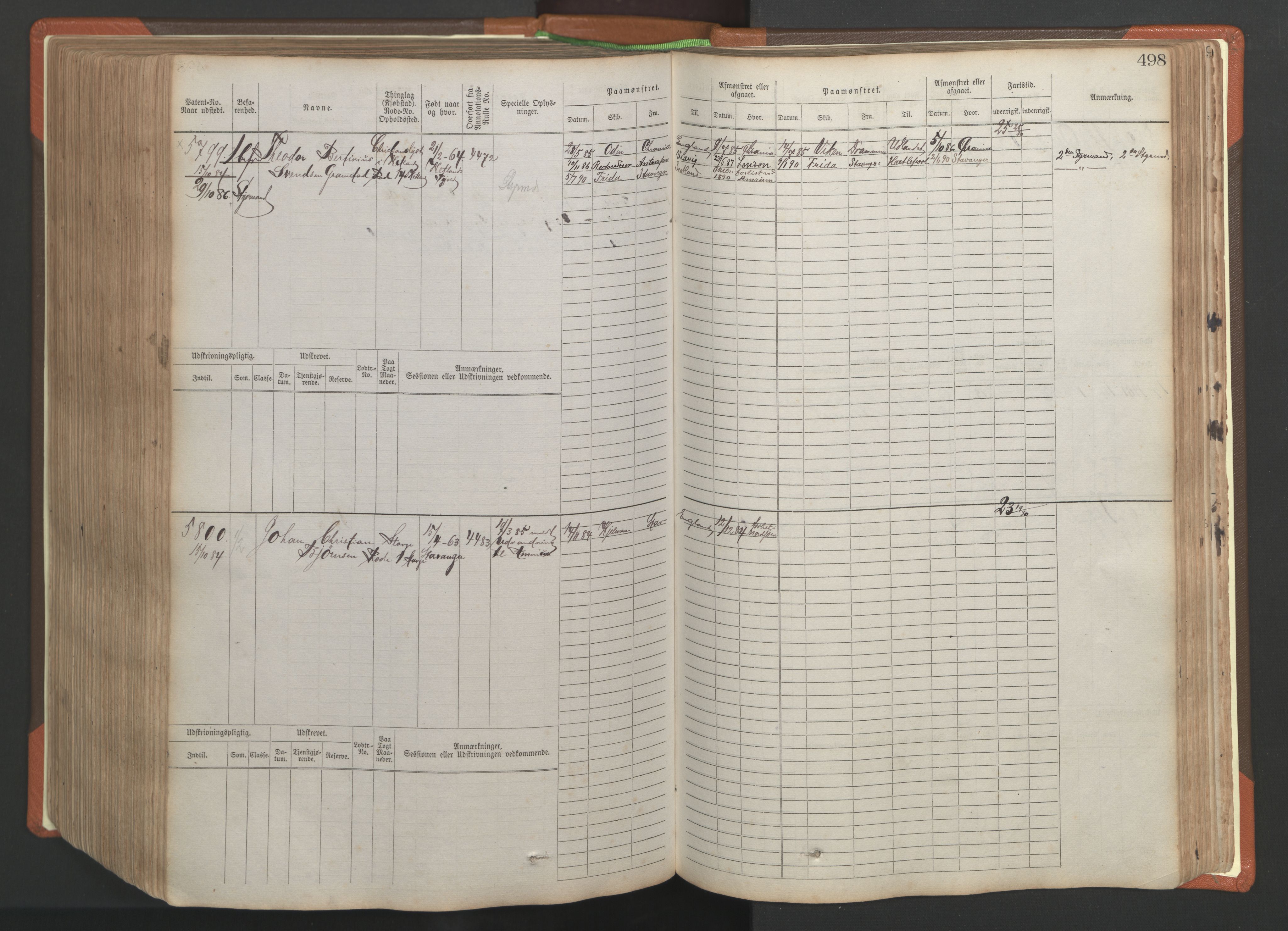 Stavanger sjømannskontor, AV/SAST-A-102006/F/Fb/Fbb/L0009: Sjøfartshovedrulle, patentnr. 4805-6006, 1879-1887, p. 504