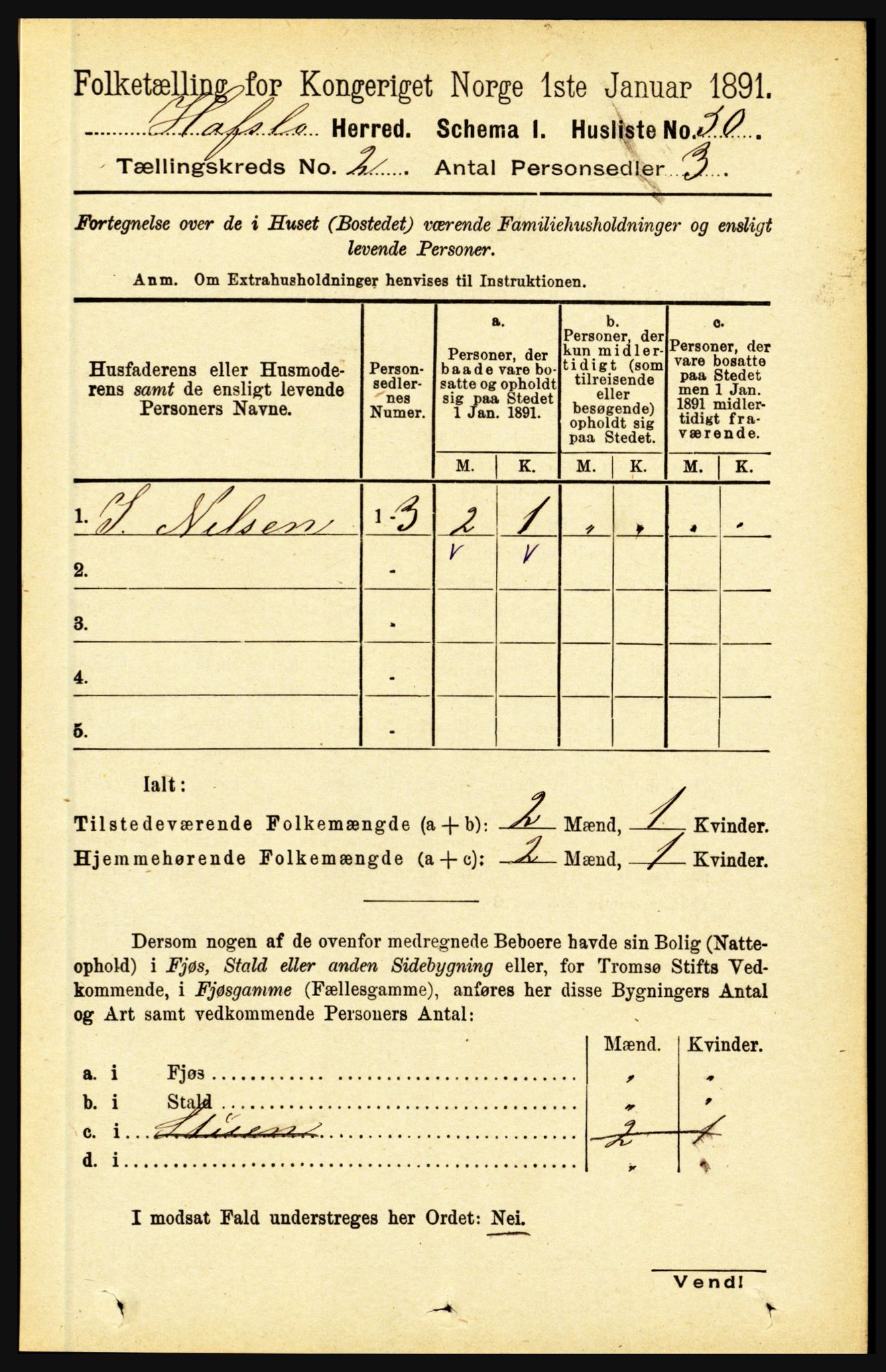 RA, 1891 census for 1425 Hafslo, 1891, p. 527