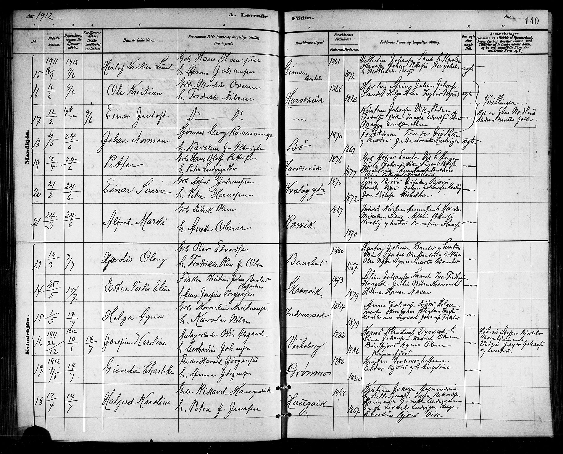 Ministerialprotokoller, klokkerbøker og fødselsregistre - Nordland, SAT/A-1459/812/L0188: Parish register (copy) no. 812C06, 1884-1912, p. 140