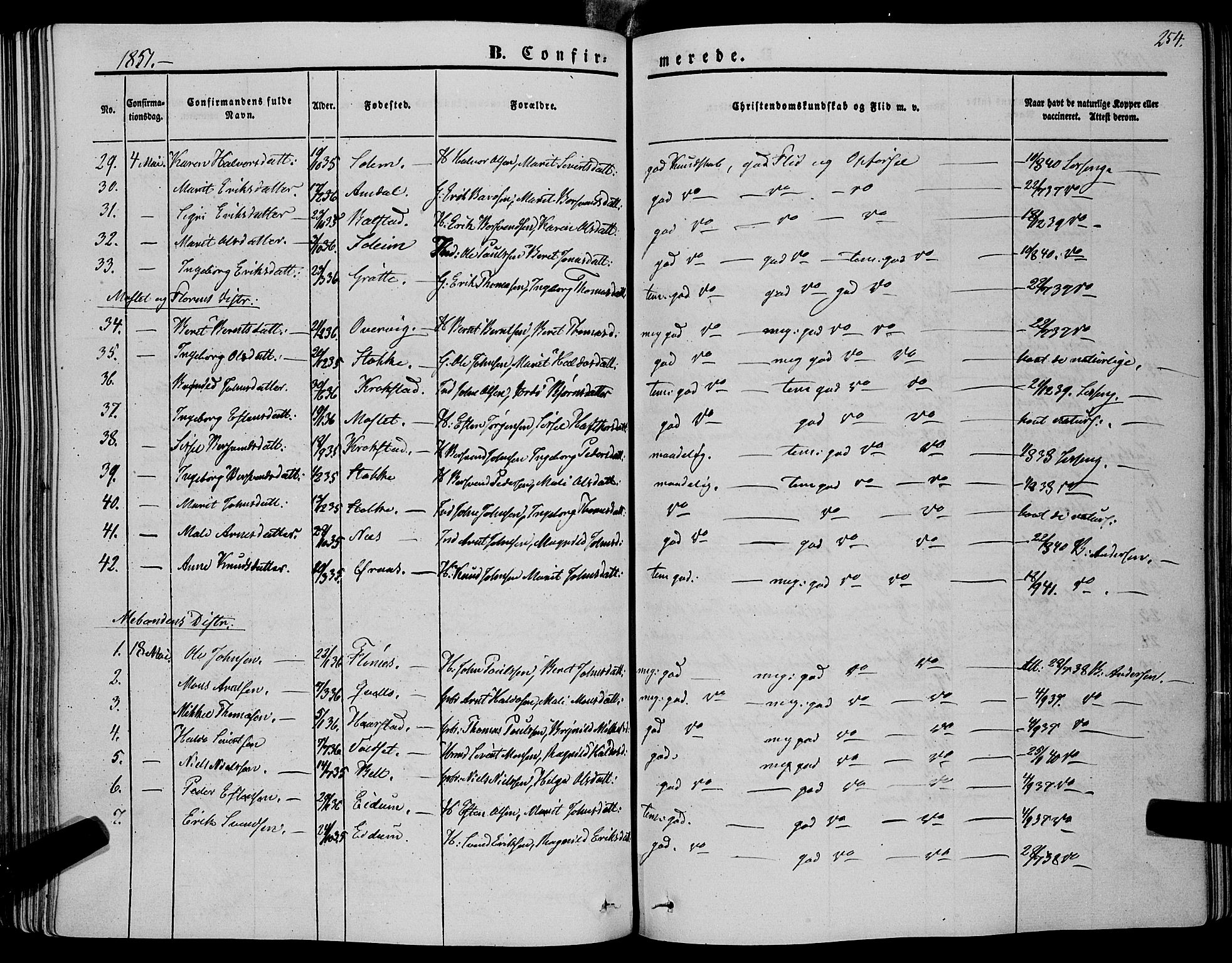 Ministerialprotokoller, klokkerbøker og fødselsregistre - Sør-Trøndelag, AV/SAT-A-1456/695/L1145: Parish register (official) no. 695A06 /1, 1843-1859, p. 254