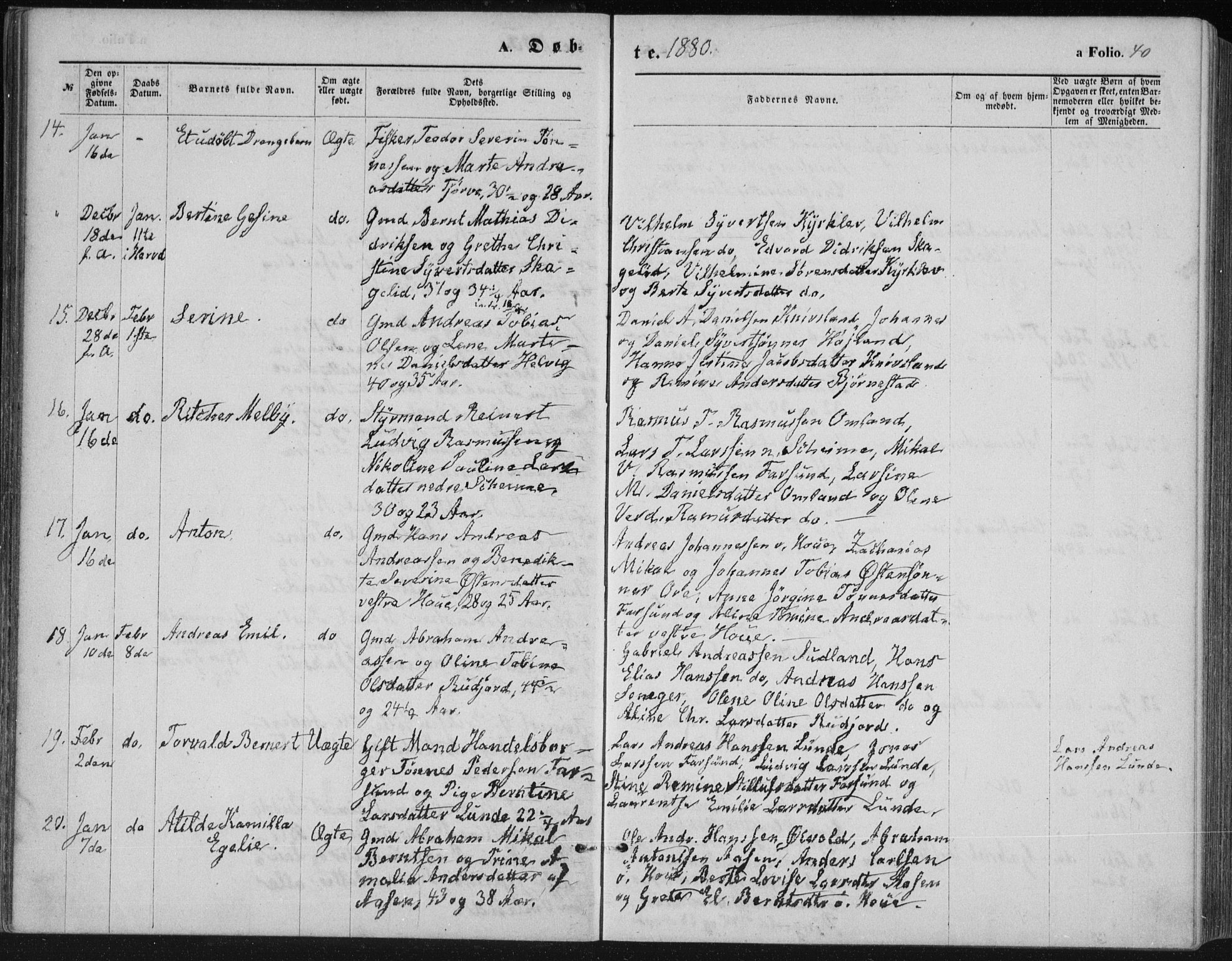 Lista sokneprestkontor, AV/SAK-1111-0027/F/Fb/L0004: Parish register (copy) no. B 4, 1877-1891, p. 40