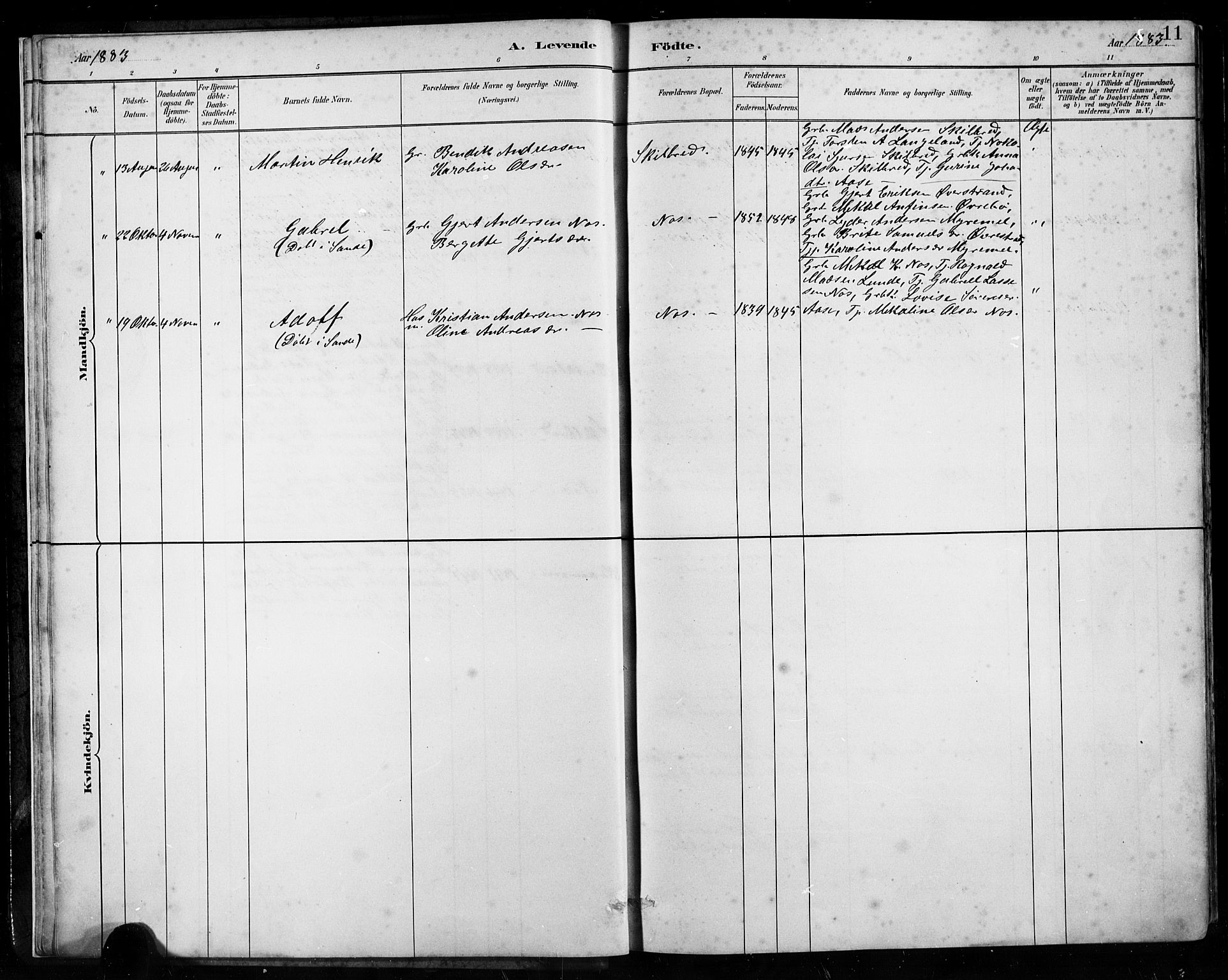 Gaular sokneprestembete, AV/SAB-A-80001/H/Hab: Parish register (copy) no. B 3, 1882-1913, p. 11