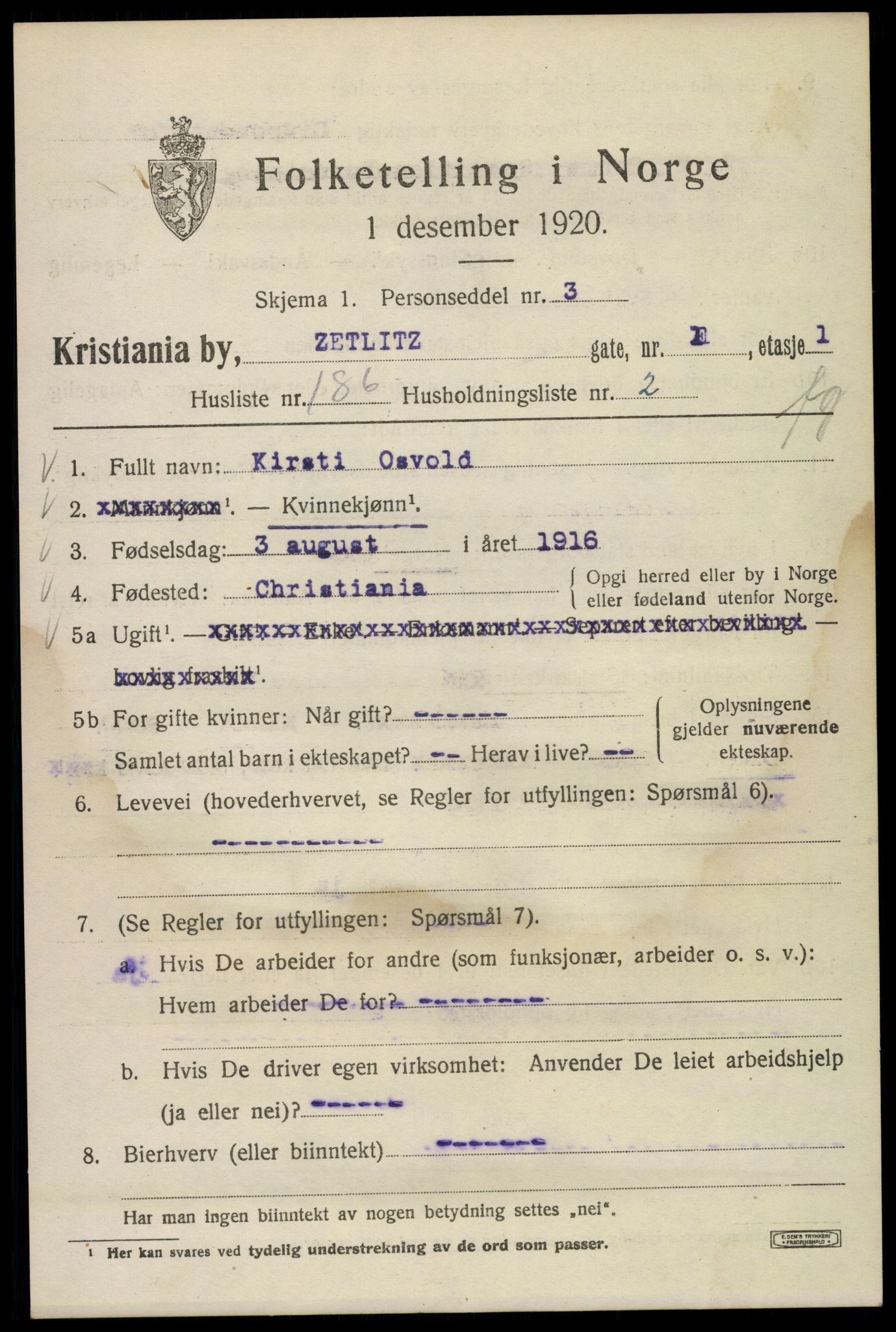 SAO, 1920 census for Kristiania, 1920, p. 654275