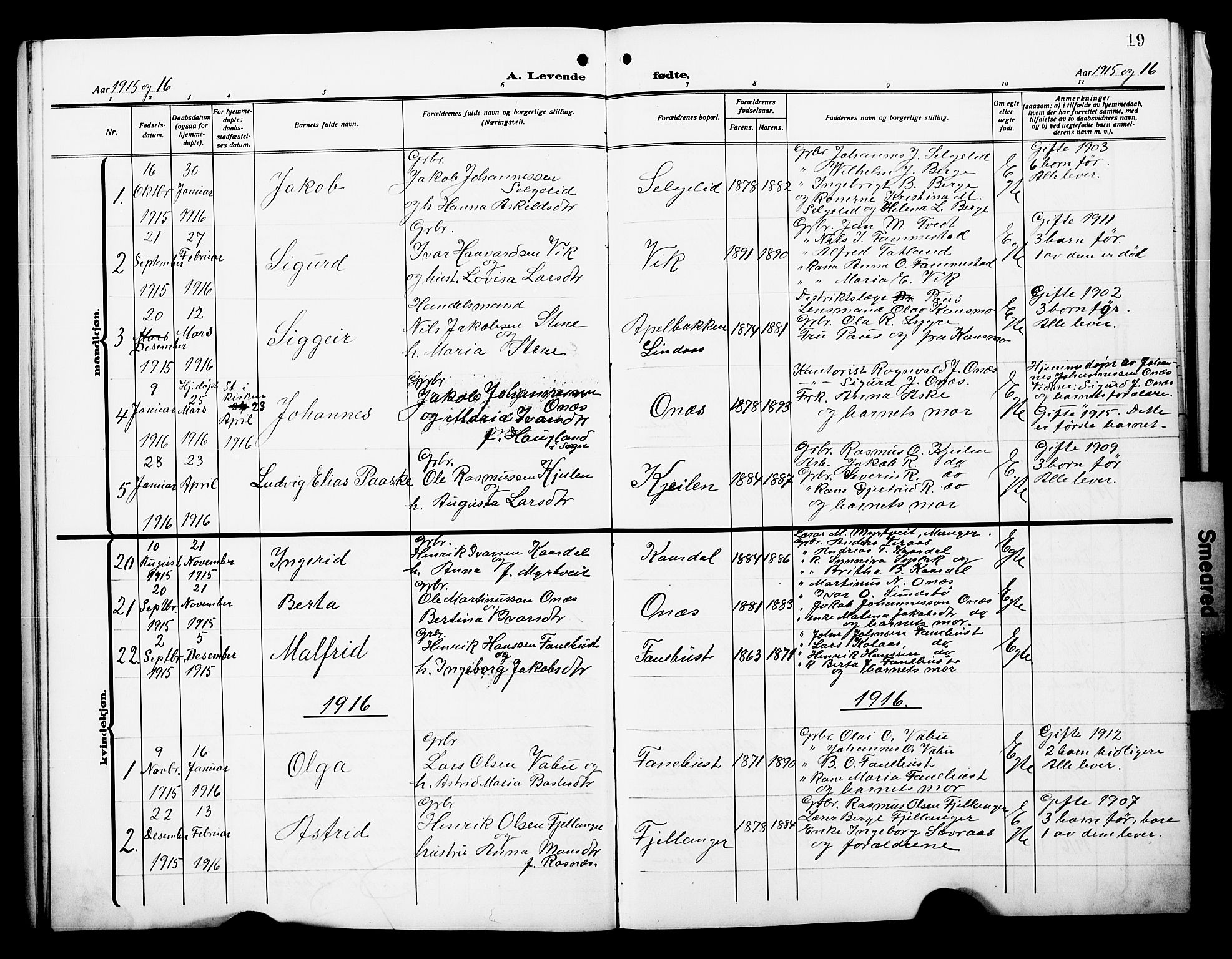 Lindås Sokneprestembete, AV/SAB-A-76701/H/Hab/Habb/L0004: Parish register (copy) no. B 4, 1912-1929, p. 19