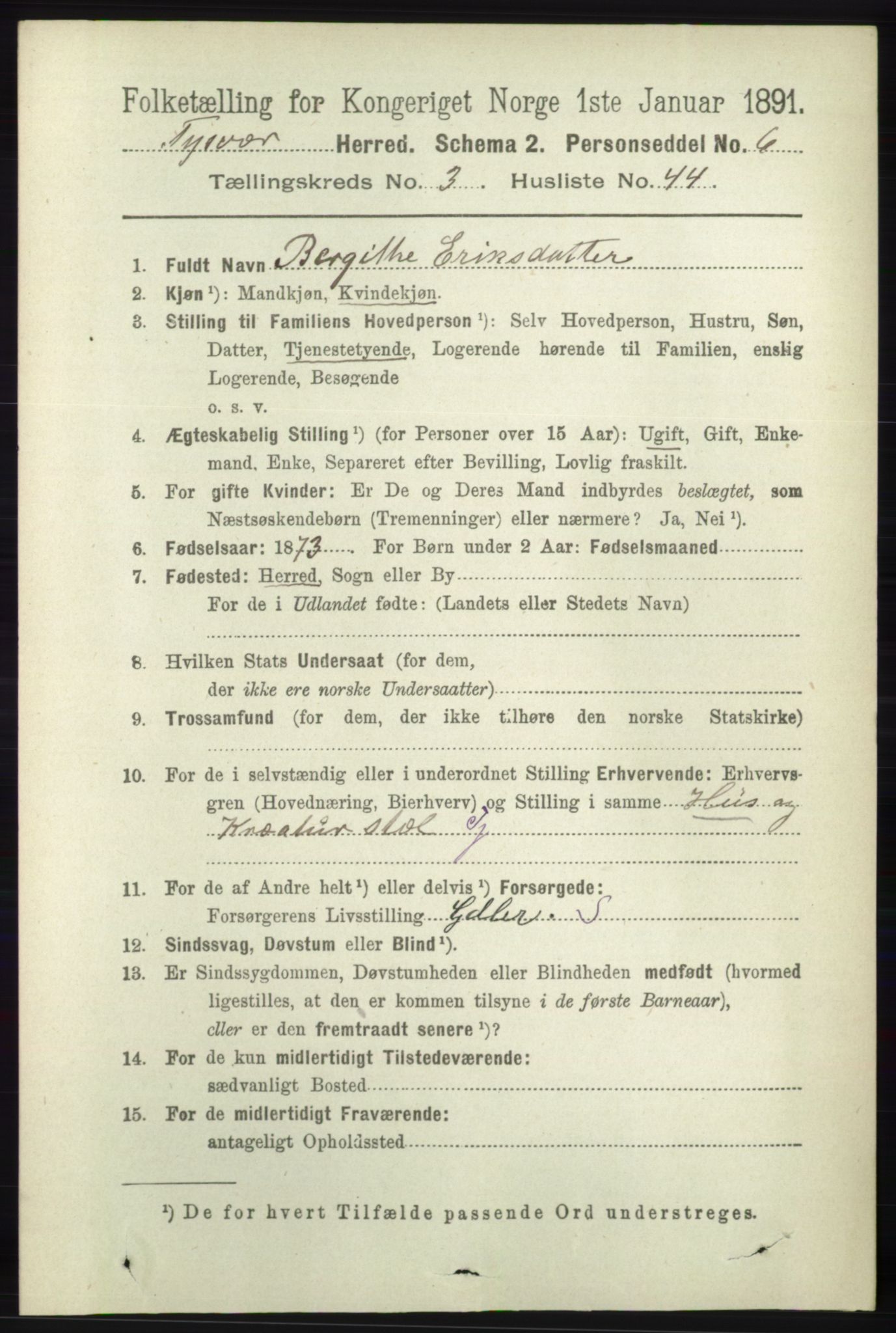 RA, 1891 census for 1146 Tysvær, 1891, p. 1445