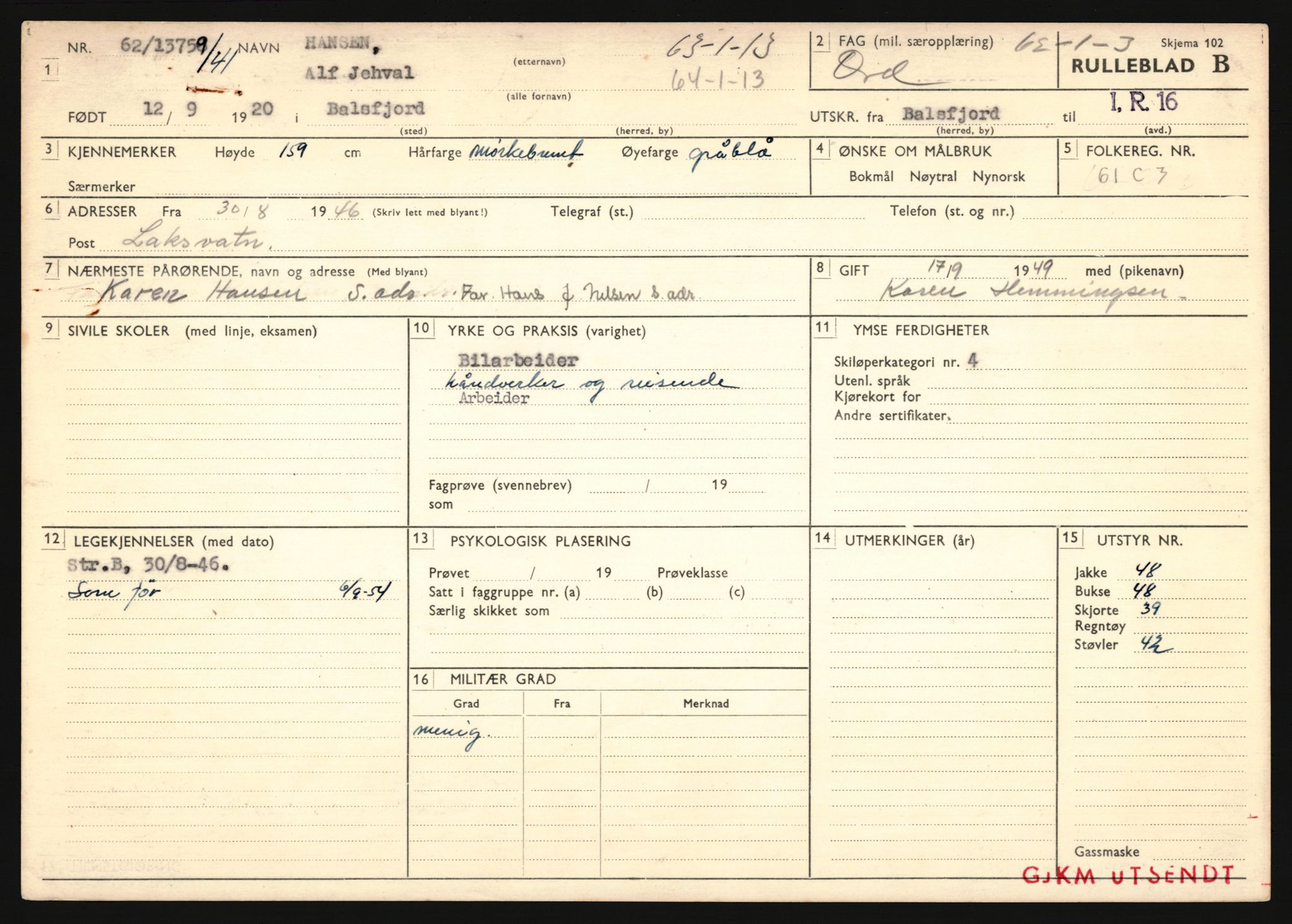 Forsvaret, Troms infanteriregiment nr. 16, AV/RA-RAFA-3146/P/Pa/L0024/0002: Rulleblad / Rulleblad for regimentets menige mannskaper, årsklasse 1941, 1941, p. 90