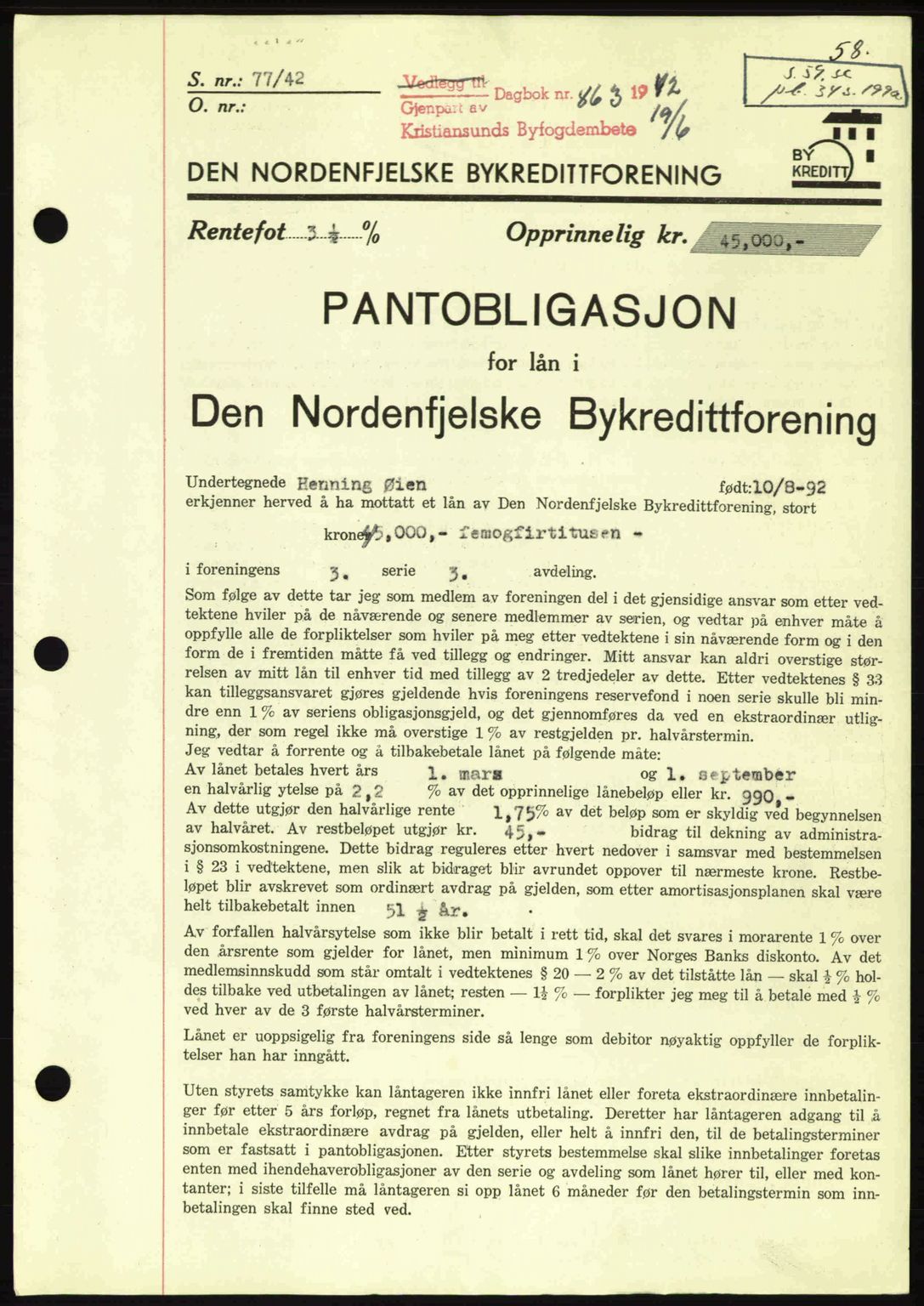 Kristiansund byfogd, SAT/A-4587/A/27: Mortgage book no. 36, 1942-1943, Diary no: : 863/1942