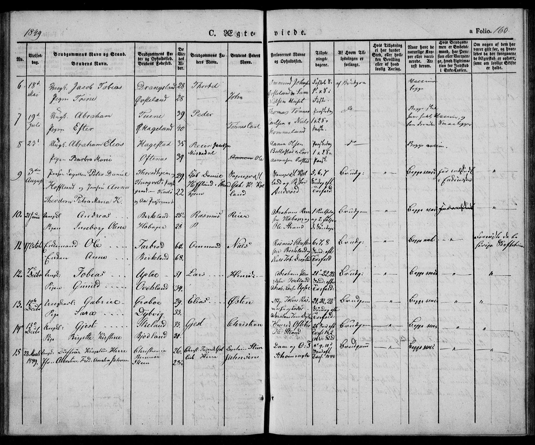 Lyngdal sokneprestkontor, SAK/1111-0029/F/Fa/Fac/L0008: Parish register (official) no. A 8, 1837-1852, p. 160