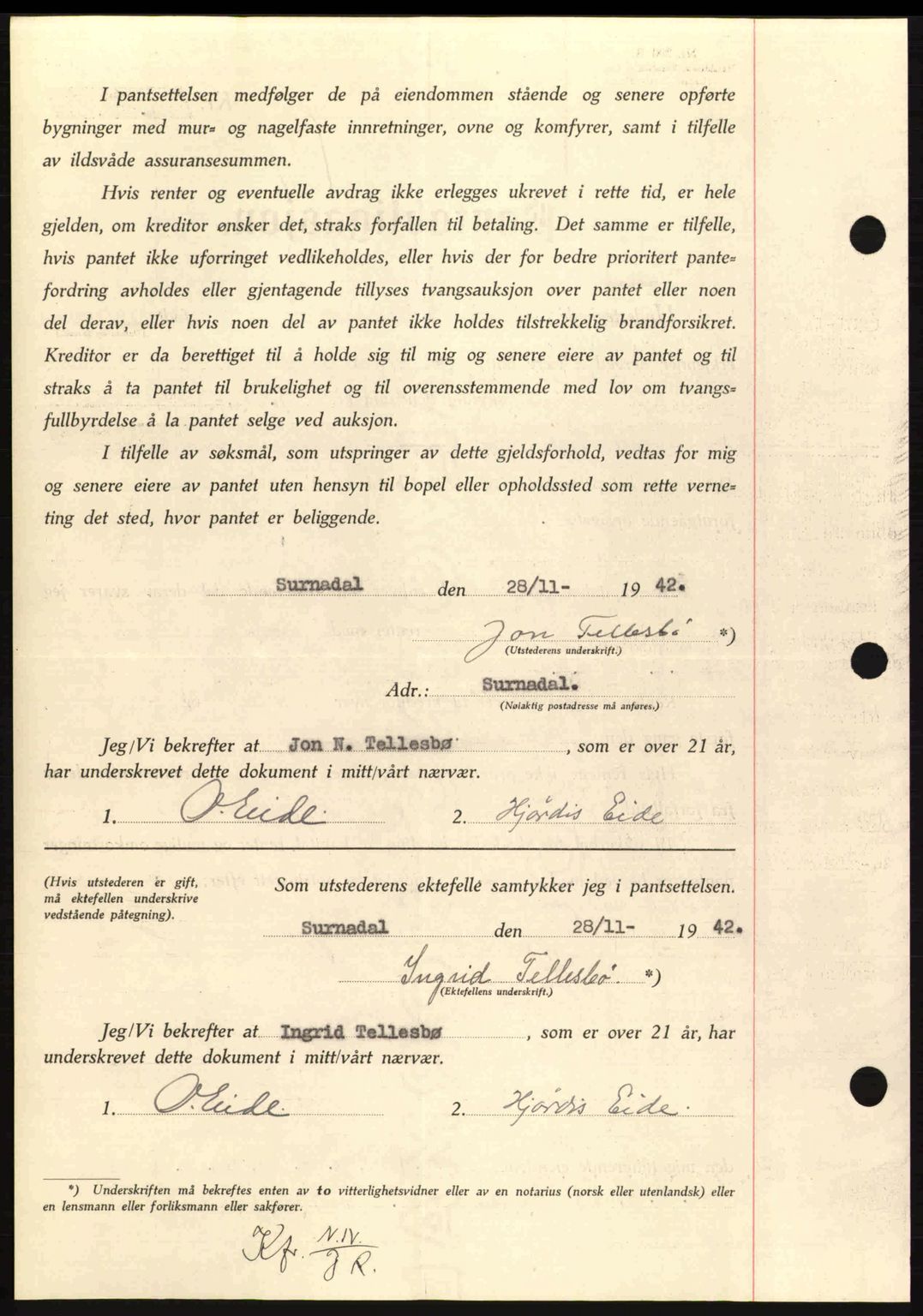 Nordmøre sorenskriveri, AV/SAT-A-4132/1/2/2Ca: Mortgage book no. B90, 1942-1943, Diary no: : 3196/1942