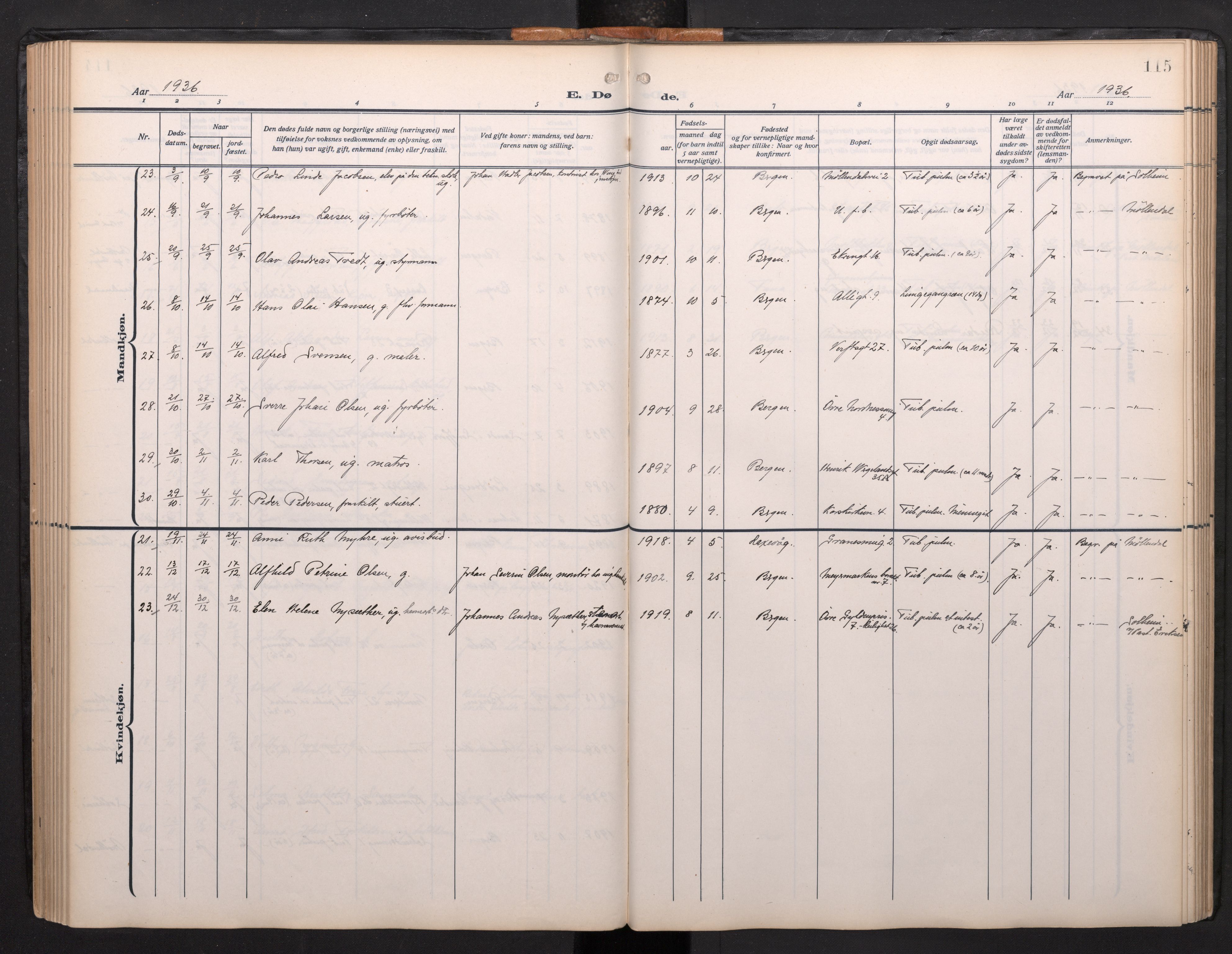 Arkivreferanse mangler*, SAB/-: Parish register (official) no. A 1, 1912-1957, p. 114b-115a