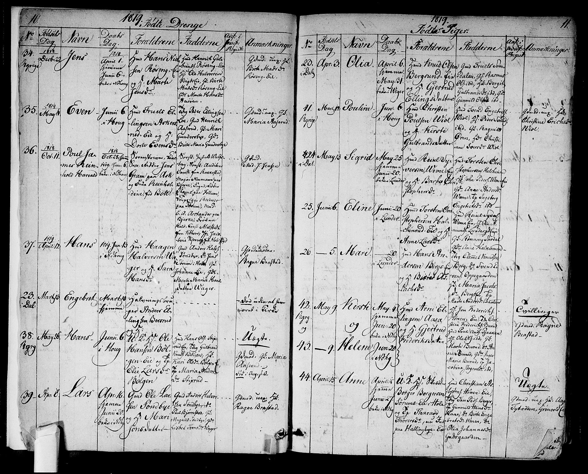 Norderhov kirkebøker, SAKO/A-237/F/Fa/L0009: Parish register (official) no. 9, 1819-1837, p. 10-11