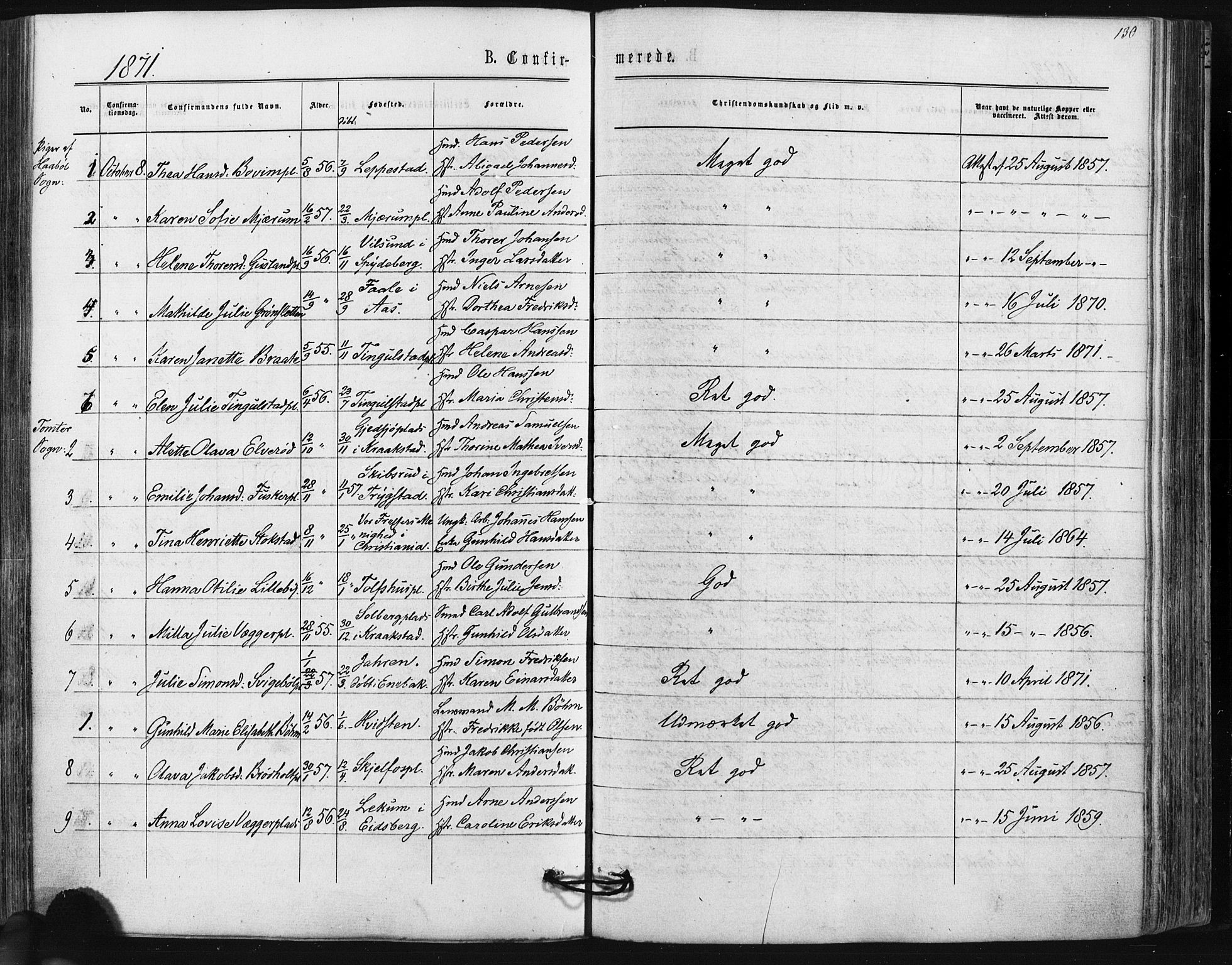 Hobøl prestekontor Kirkebøker, SAO/A-2002/F/Fa/L0004: Parish register (official) no. I 4, 1865-1877, p. 130