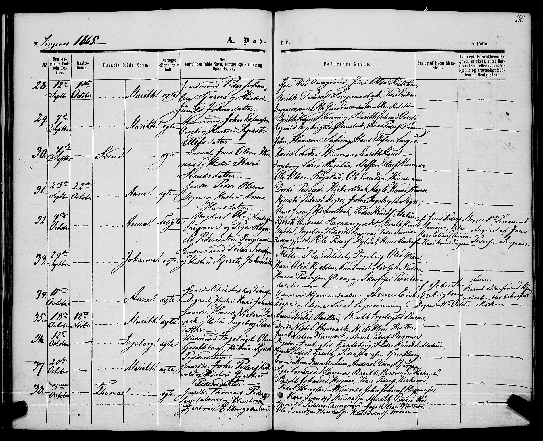 Ministerialprotokoller, klokkerbøker og fødselsregistre - Sør-Trøndelag, SAT/A-1456/685/L0967: Parish register (official) no. 685A07 /2, 1860-1869, p. 30
