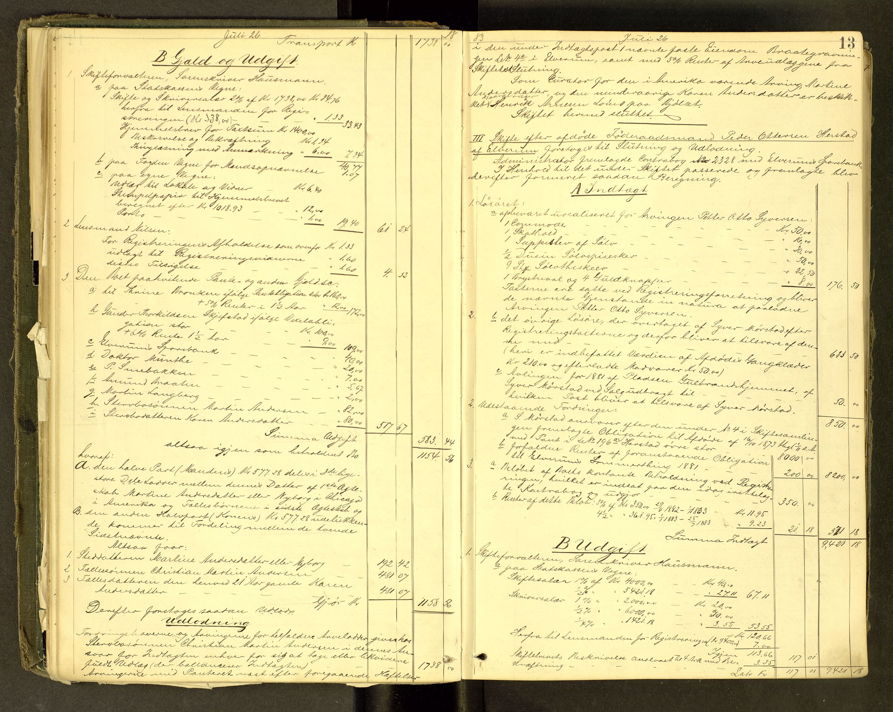 Sør-Østerdal sorenskriveri, AV/SAH-TING-018/J/Jc/L0003: Skifteutlodningsprotokoller, 1883-1896, p. 13