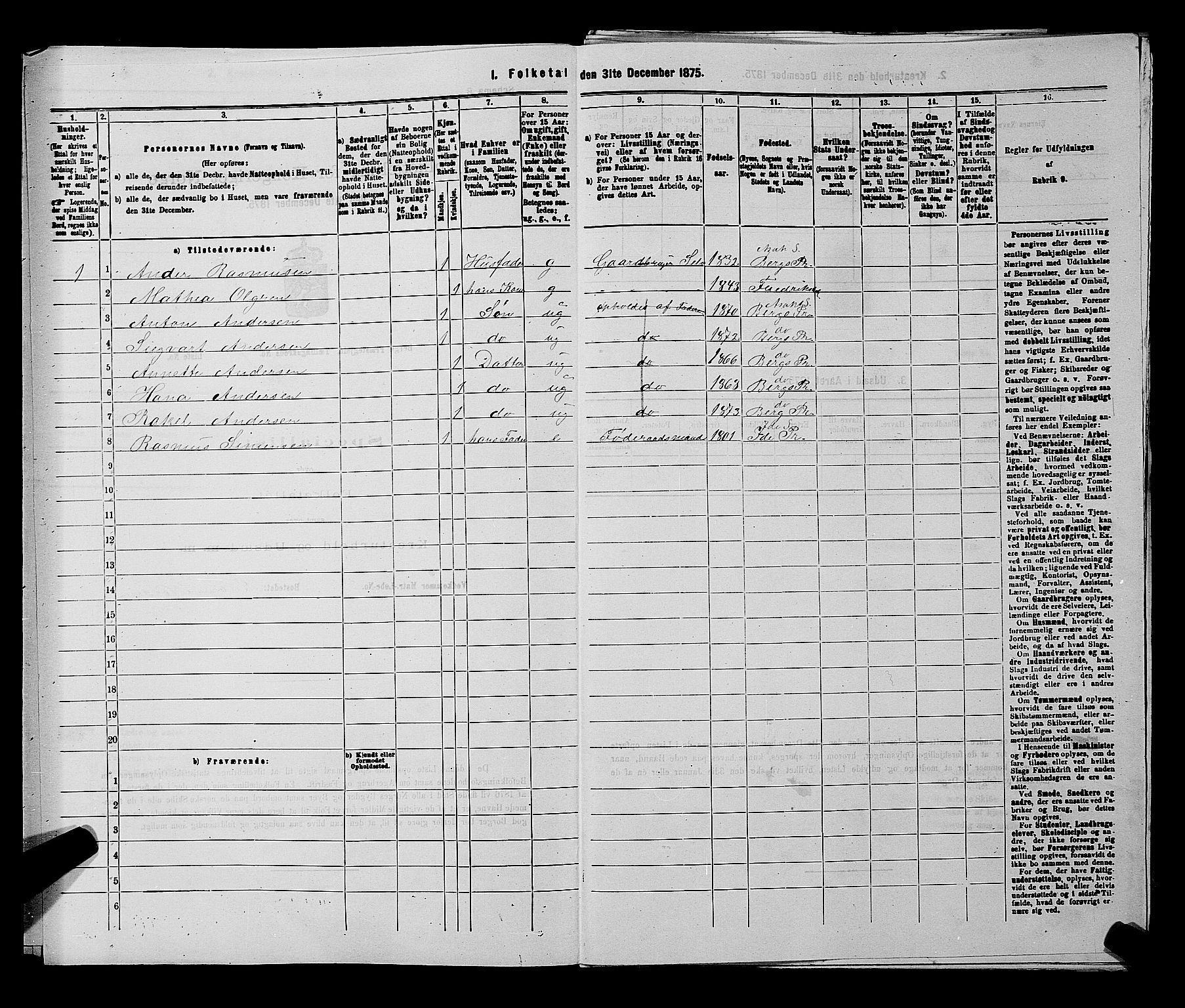 RA, 1875 census for 0116P Berg, 1875, p. 1077