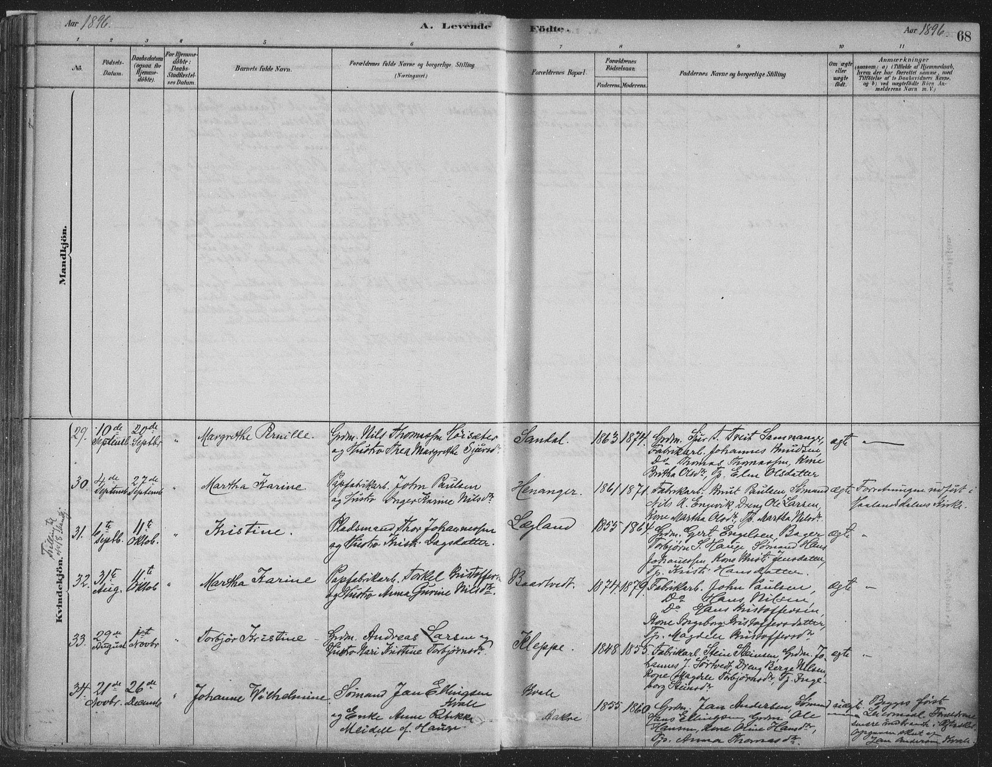 Fusa sokneprestembete, SAB/A-75401/H/Haa: Parish register (official) no. D 1, 1880-1938, p. 68