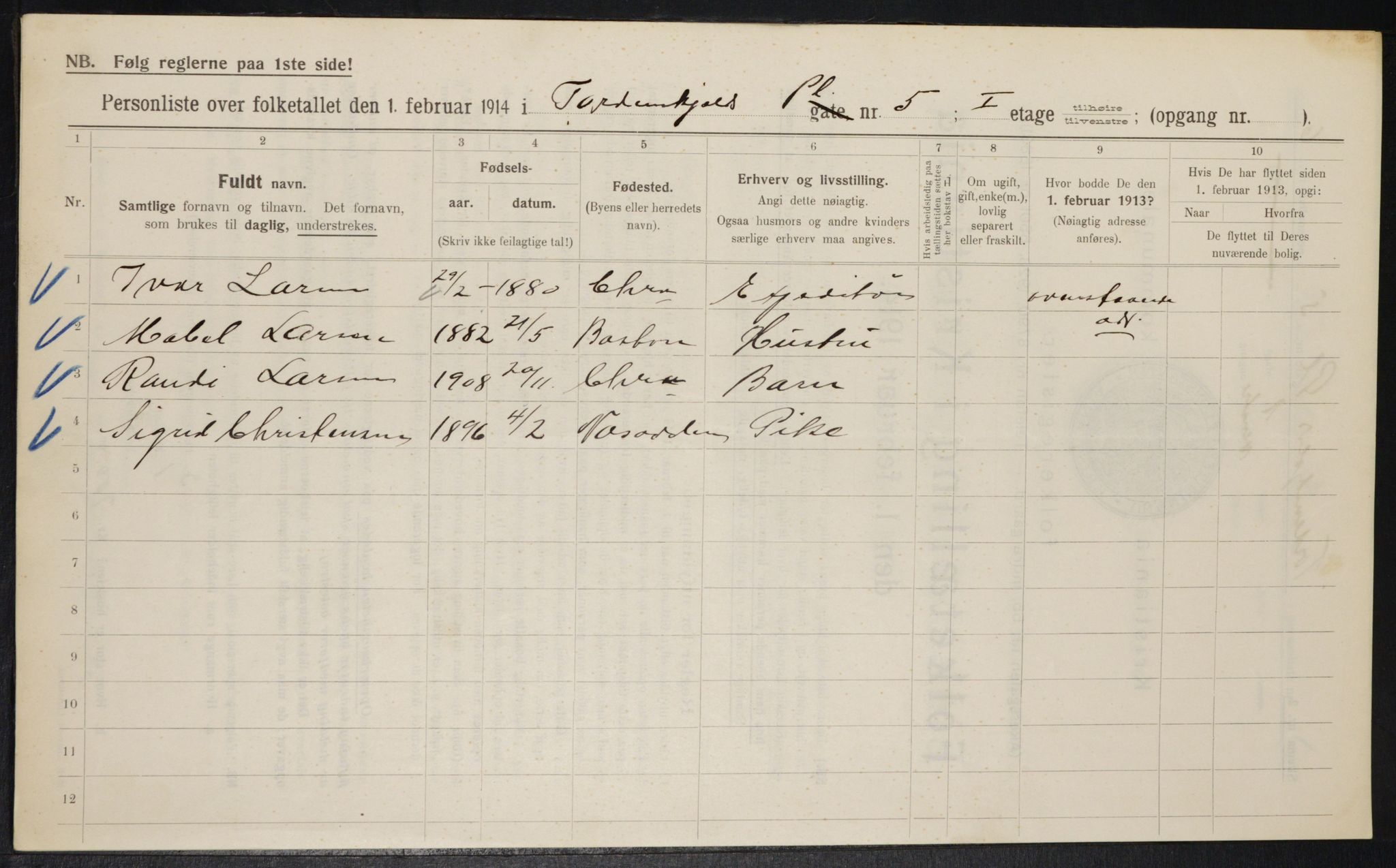 OBA, Municipal Census 1914 for Kristiania, 1914, p. 114733