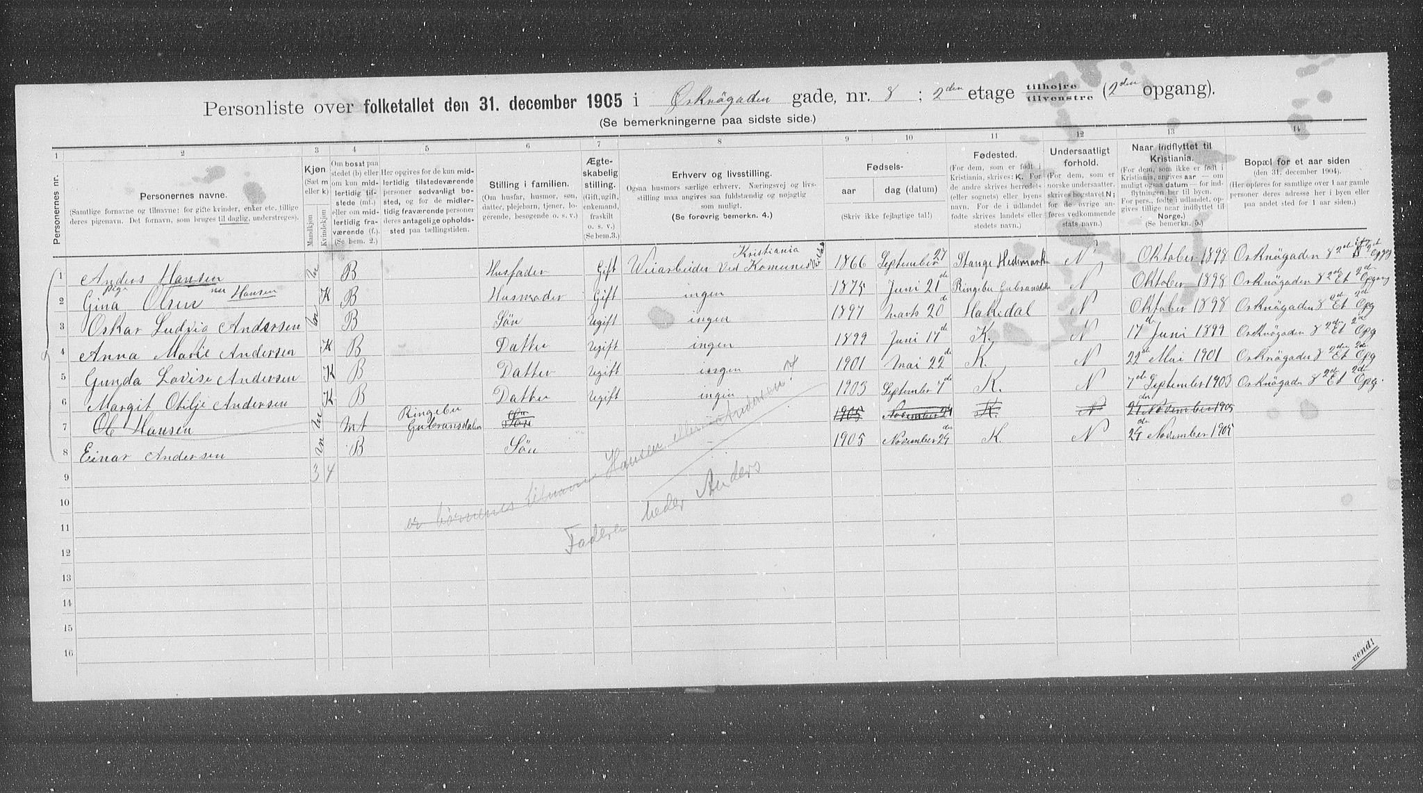 OBA, Municipal Census 1905 for Kristiania, 1905, p. 39965