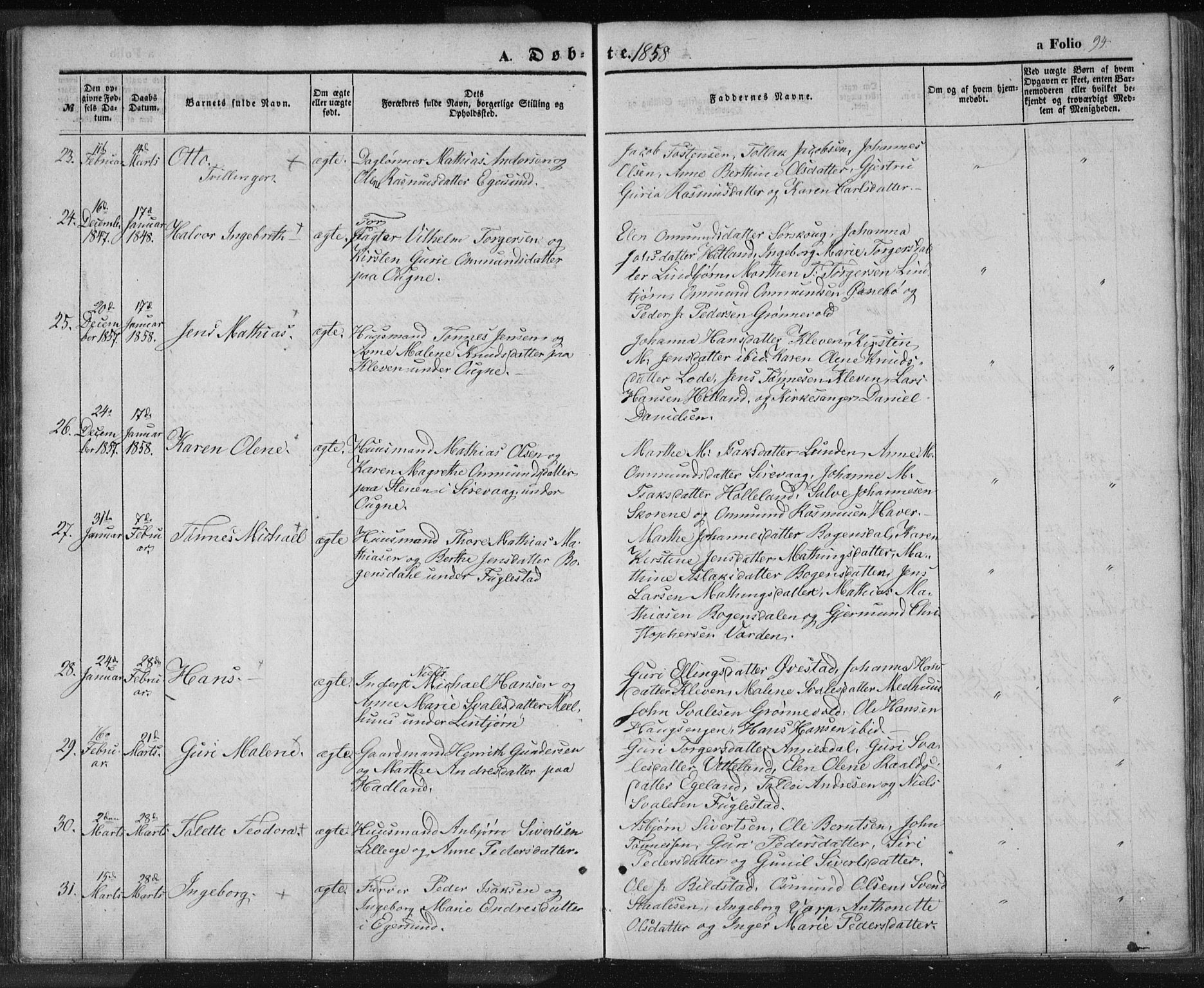 Eigersund sokneprestkontor, SAST/A-101807/S08/L0012: Parish register (official) no. A 12.1, 1850-1865, p. 94