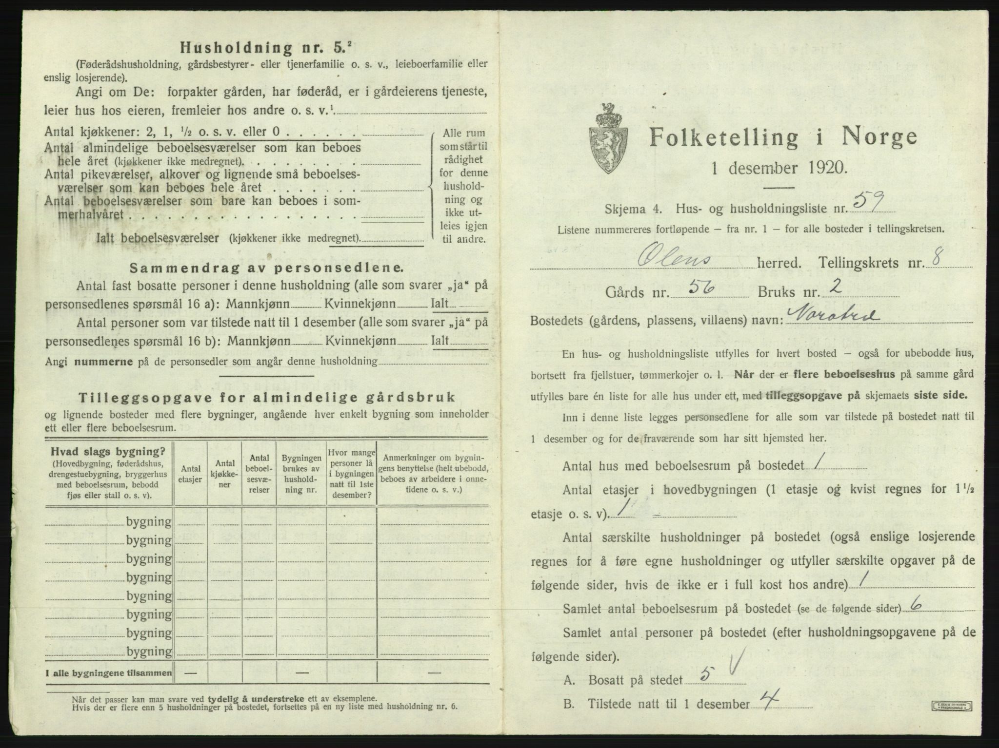 SAB, 1920 census for Ølen, 1920, p. 664