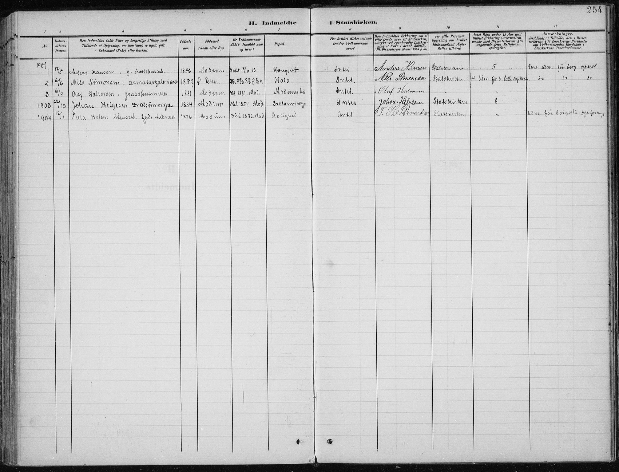 Modum kirkebøker, AV/SAKO-A-234/F/Fa/L0013: Parish register (official) no. 13, 1899-1907, p. 254