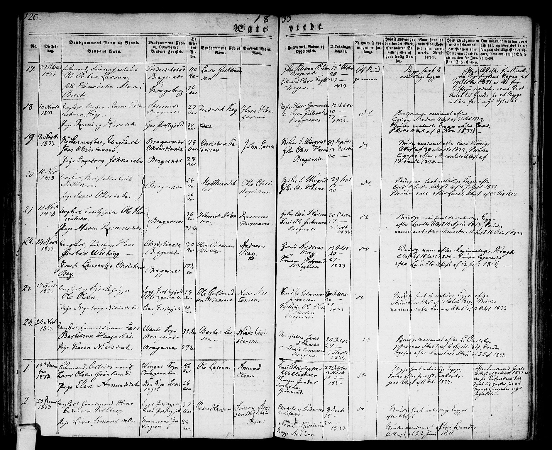 Bragernes kirkebøker, SAKO/A-6/F/Fc/L0001: Parish register (official) no. III 1, 1830-1853, p. 120
