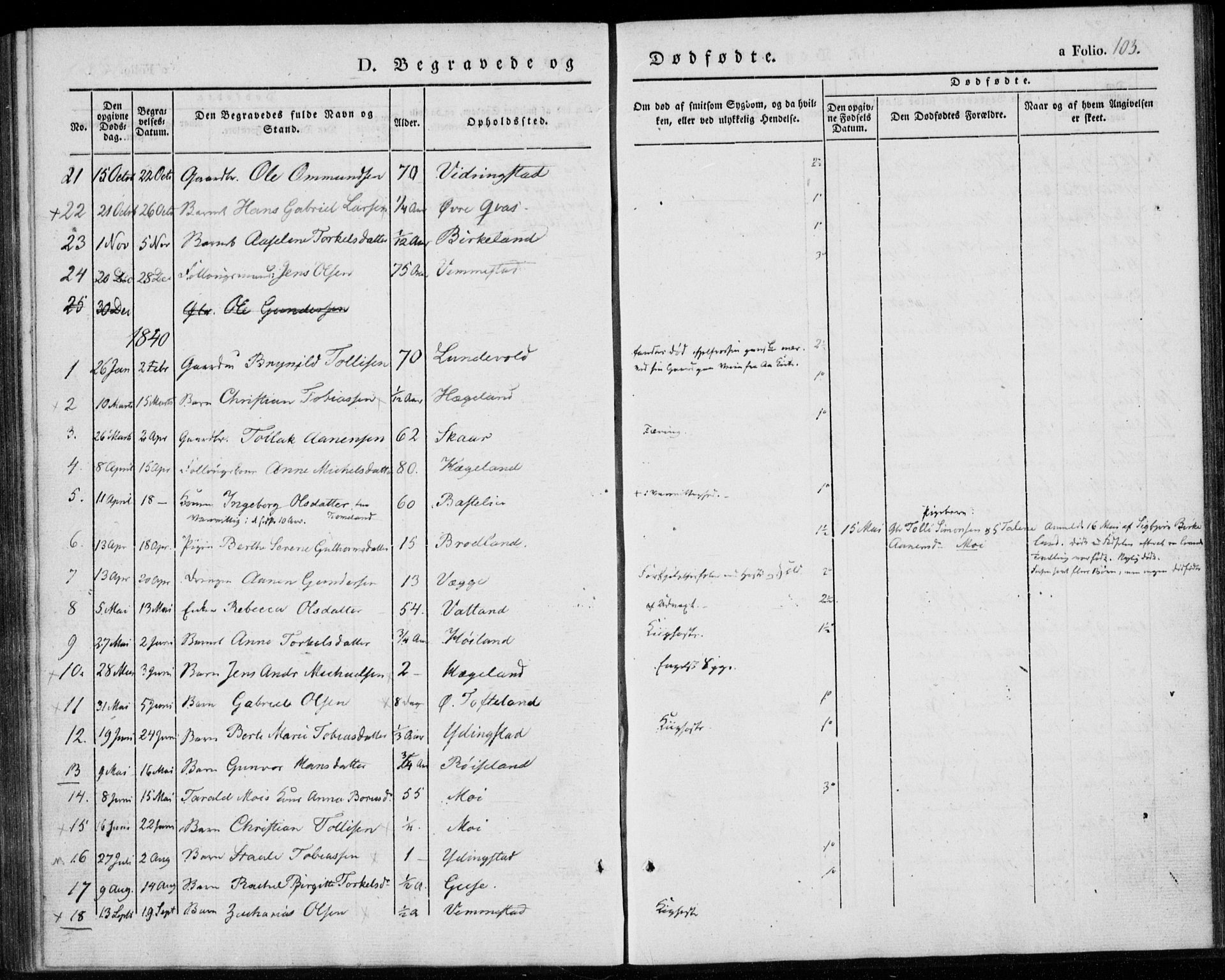 Lyngdal sokneprestkontor, AV/SAK-1111-0029/F/Fa/Fab/L0001: Parish register (official) no. A 1, 1838-1860, p. 103