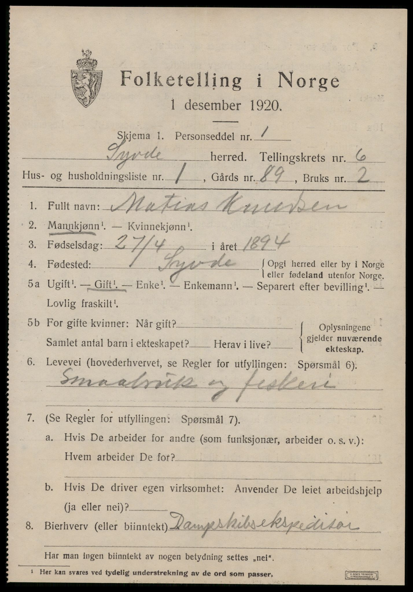 SAT, 1920 census for Syvde, 1920, p. 2028