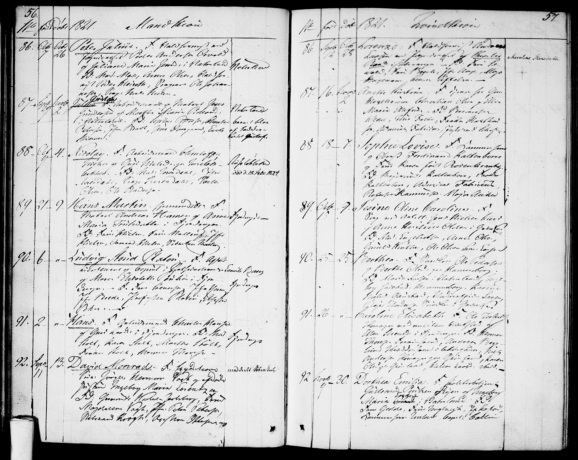 Garnisonsmenigheten Kirkebøker, AV/SAO-A-10846/F/Fa/L0004: Parish register (official) no. 4, 1820-1828, p. 56-57