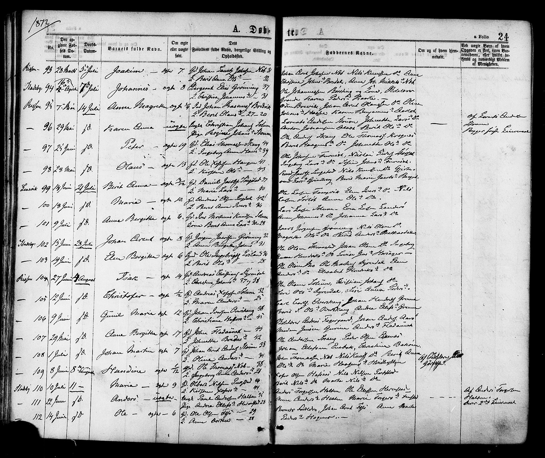 Ministerialprotokoller, klokkerbøker og fødselsregistre - Sør-Trøndelag, AV/SAT-A-1456/646/L0613: Parish register (official) no. 646A11, 1870-1884, p. 24