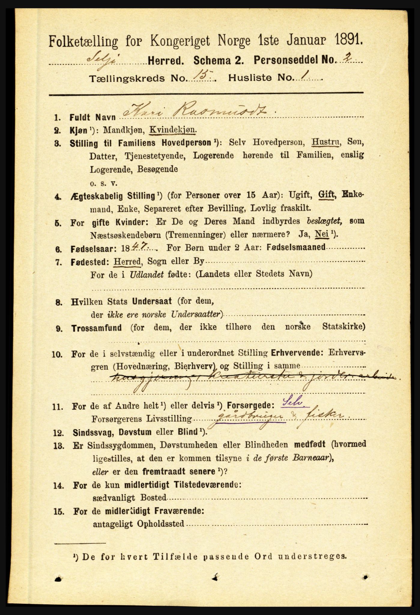 RA, 1891 census for 1441 Selje, 1891, p. 4696
