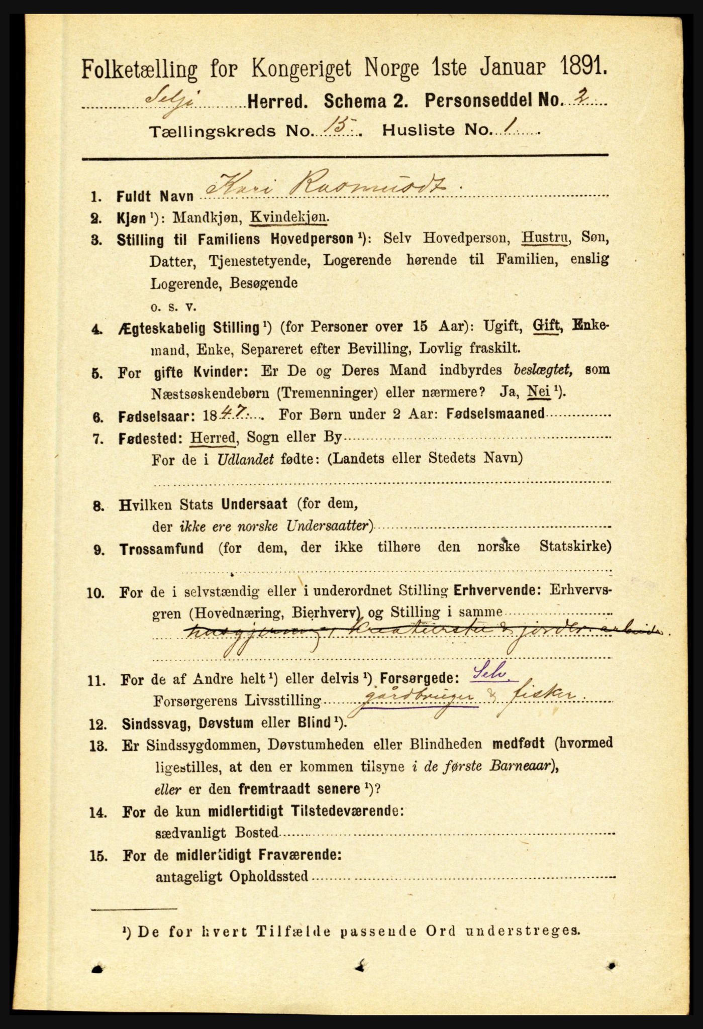 RA, 1891 census for 1441 Selje, 1891, p. 4696