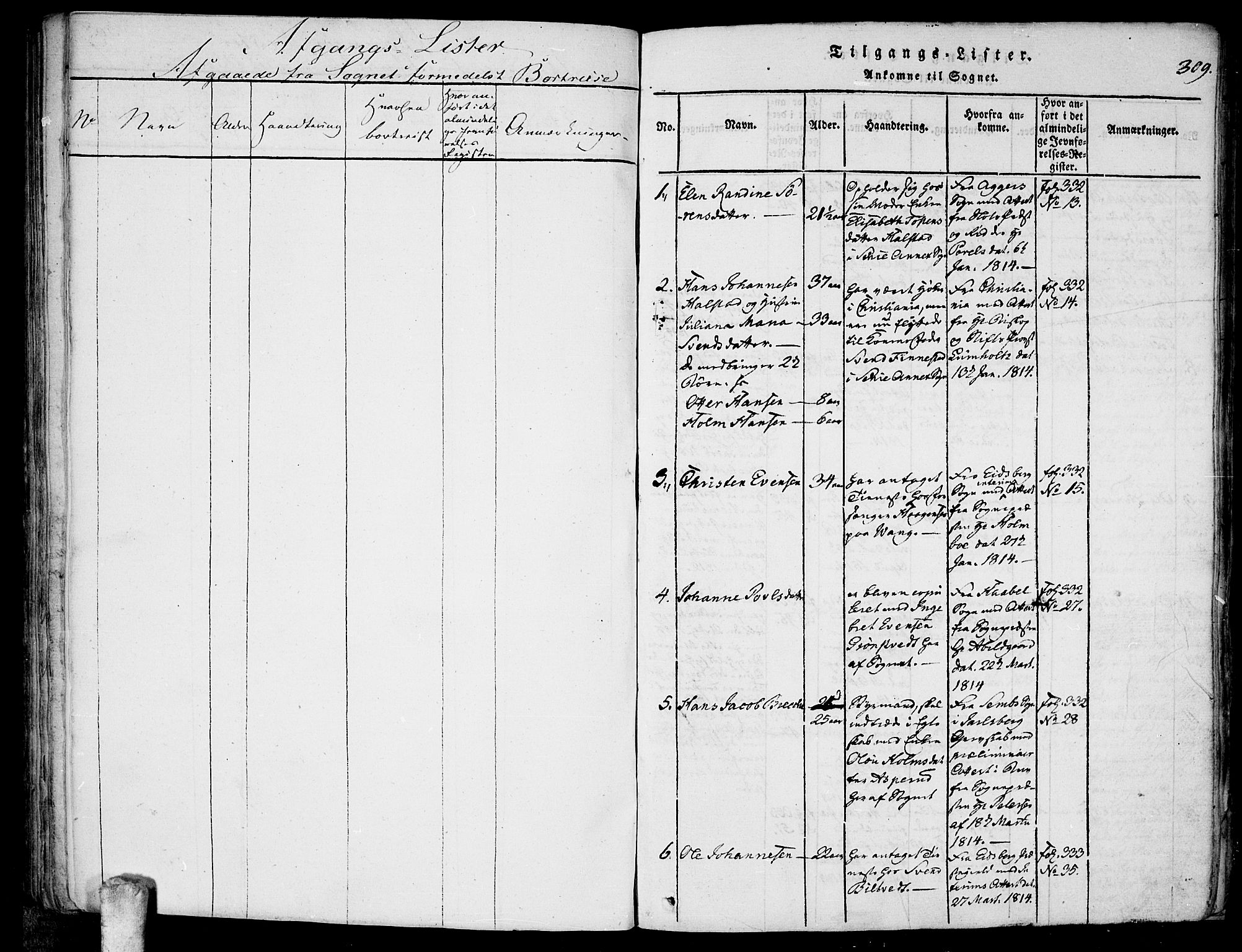 Kråkstad prestekontor Kirkebøker, SAO/A-10125a/F/Fa/L0003: Parish register (official) no. I 3, 1813-1824, p. 309