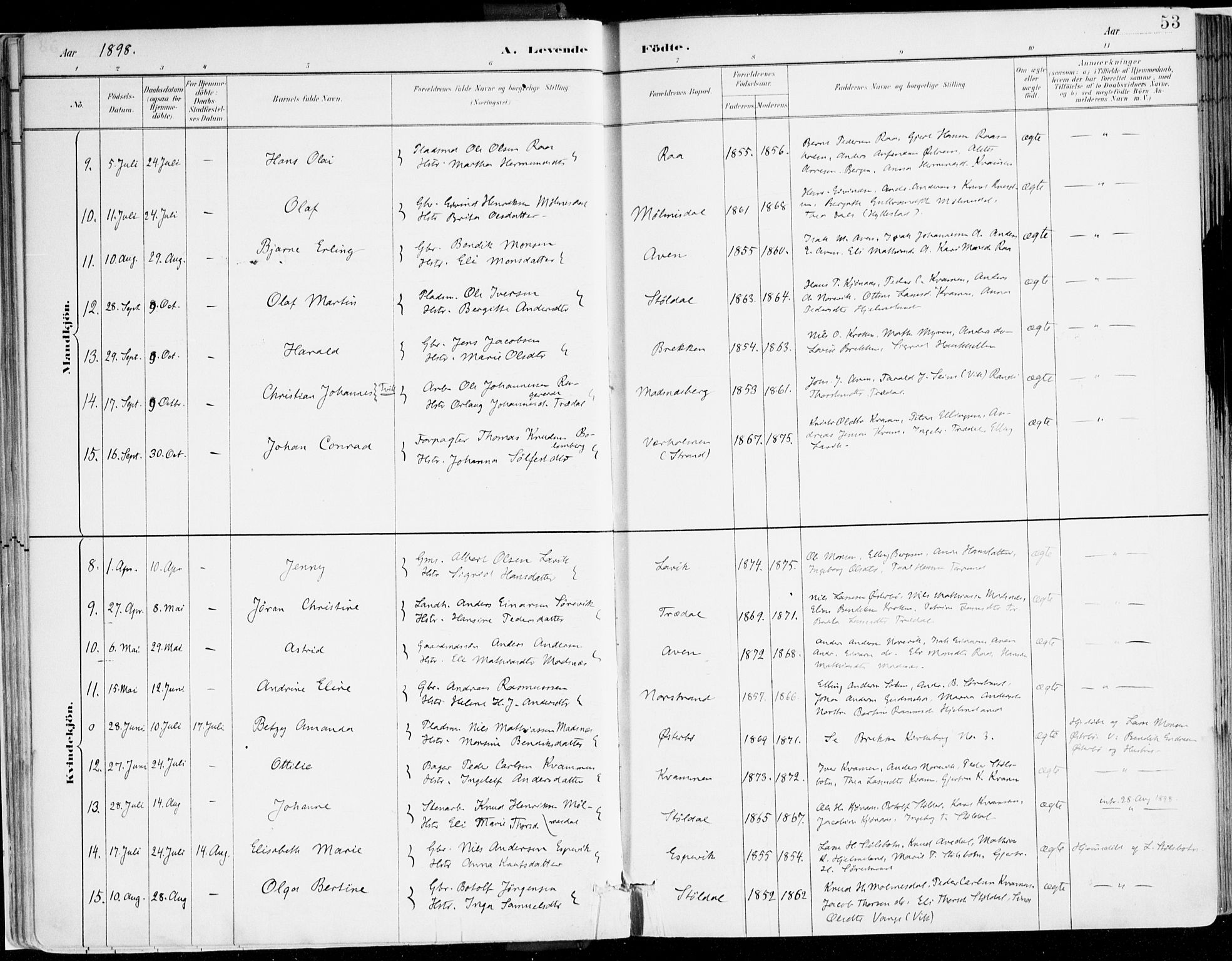 Lavik sokneprestembete, AV/SAB-A-80901: Parish register (official) no. B 1, 1882-1908, p. 53