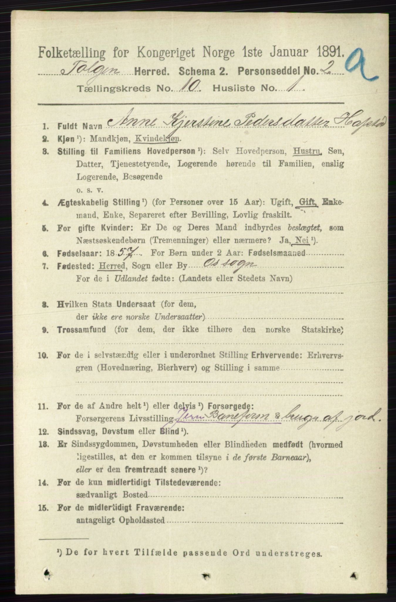 RA, 1891 census for 0436 Tolga, 1891, p. 2690