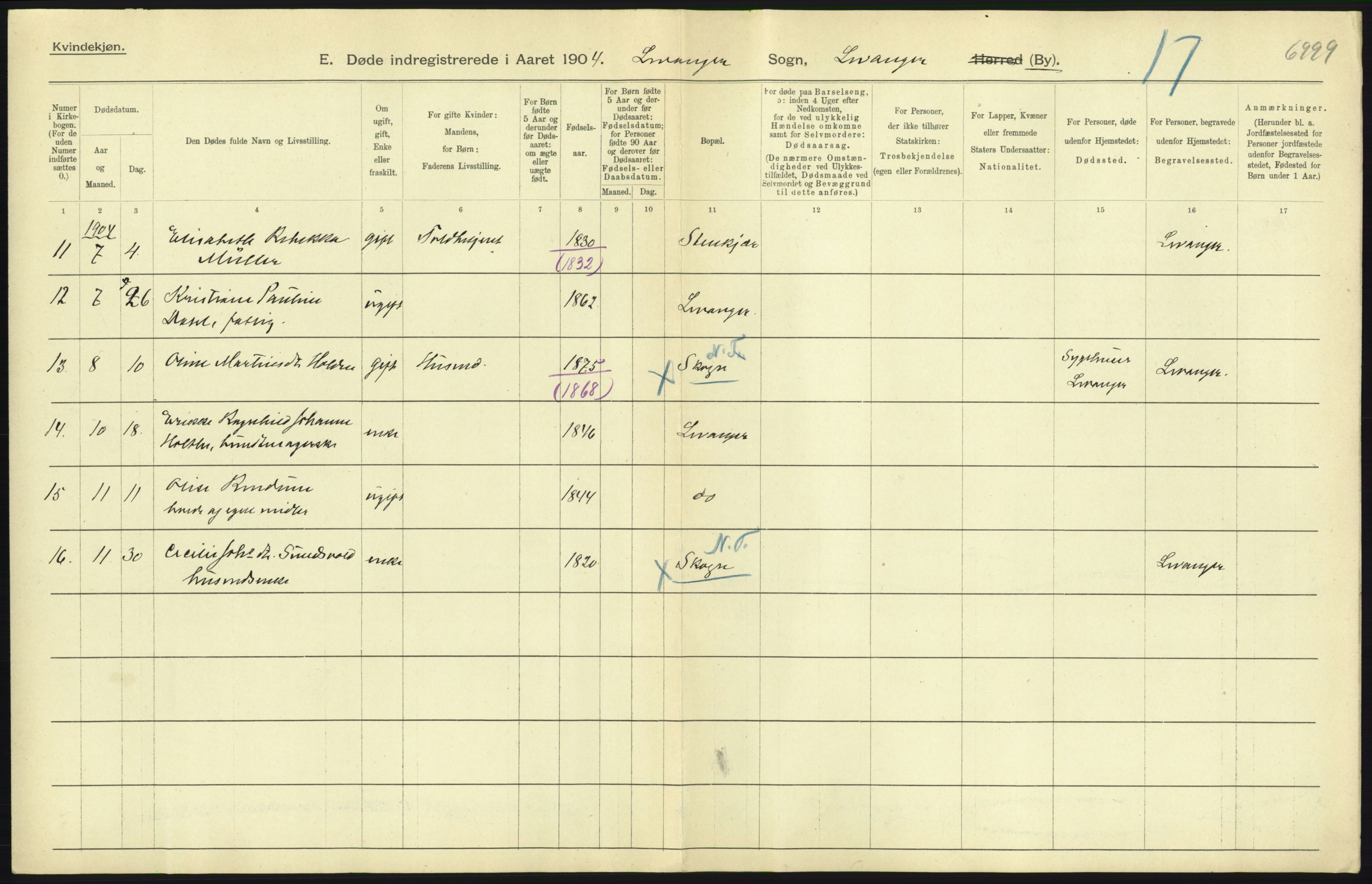 Statistisk sentralbyrå, Sosiodemografiske emner, Befolkning, AV/RA-S-2228/D/Df/Dfa/Dfab/L0019: Nordre Trondhjems amt: Fødte, gifte, døde, 1904, p. 31