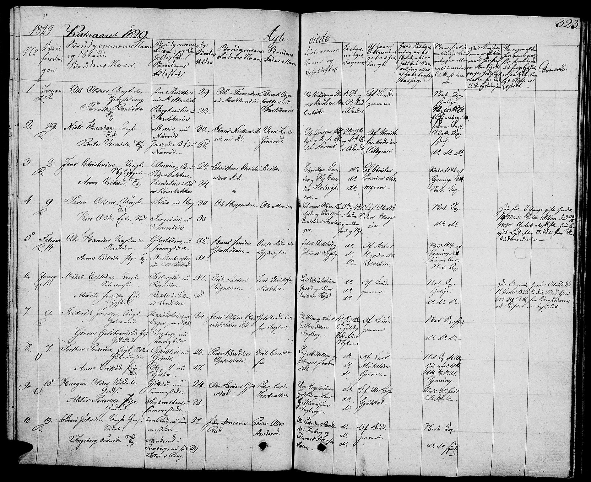 Ringsaker prestekontor, AV/SAH-PREST-014/L/La/L0004: Parish register (copy) no. 4, 1827-1838, p. 323