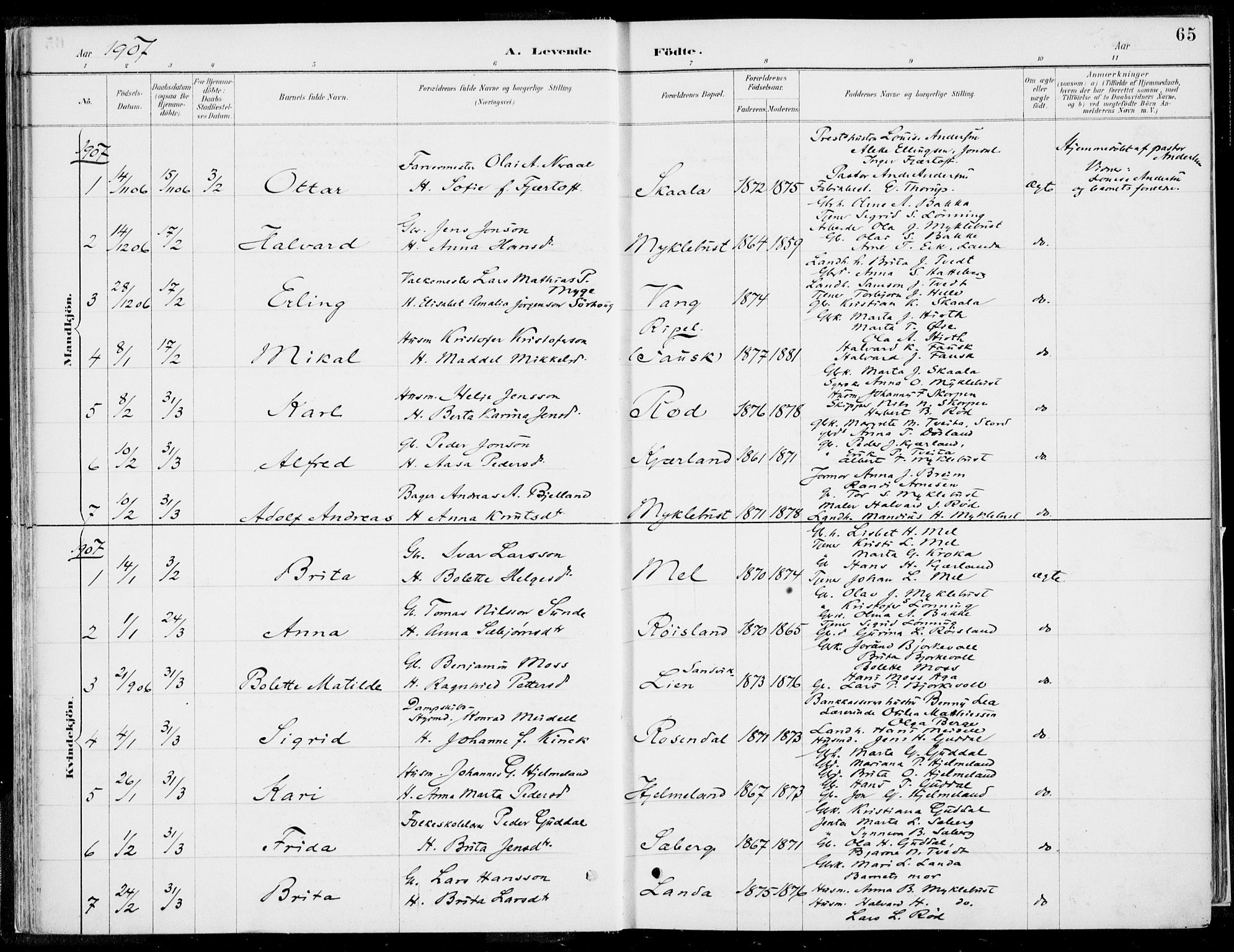 Kvinnherad sokneprestembete, SAB/A-76401/H/Haa: Parish register (official) no. B  1, 1887-1921, p. 65
