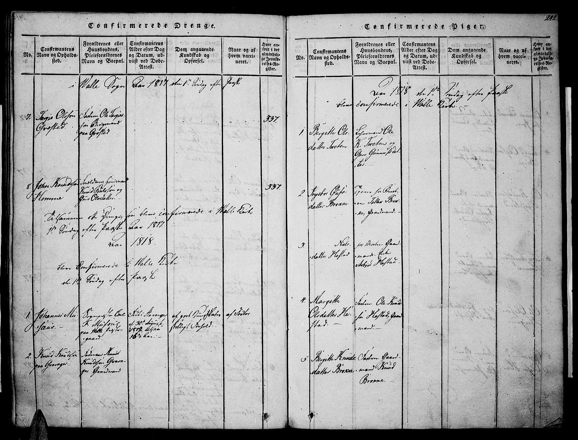 Valle sokneprestkontor, SAK/1111-0044/F/Fa/Fac/L0005: Parish register (official) no. A 5 /1, 1816-1831, p. 242