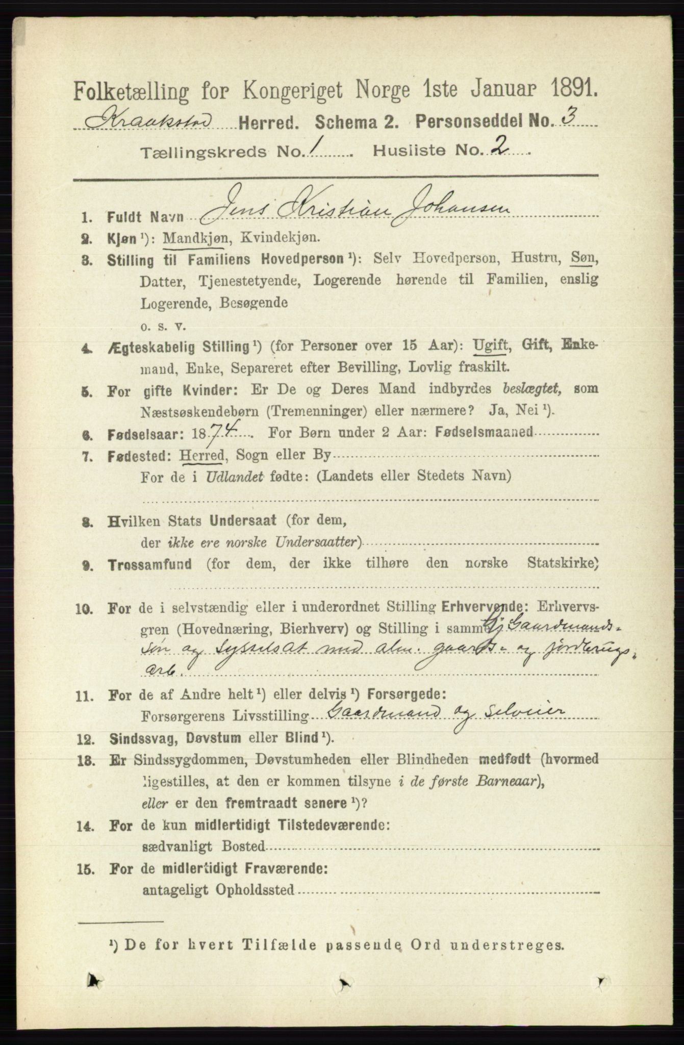 RA, 1891 census for 0212 Kråkstad, 1891, p. 124