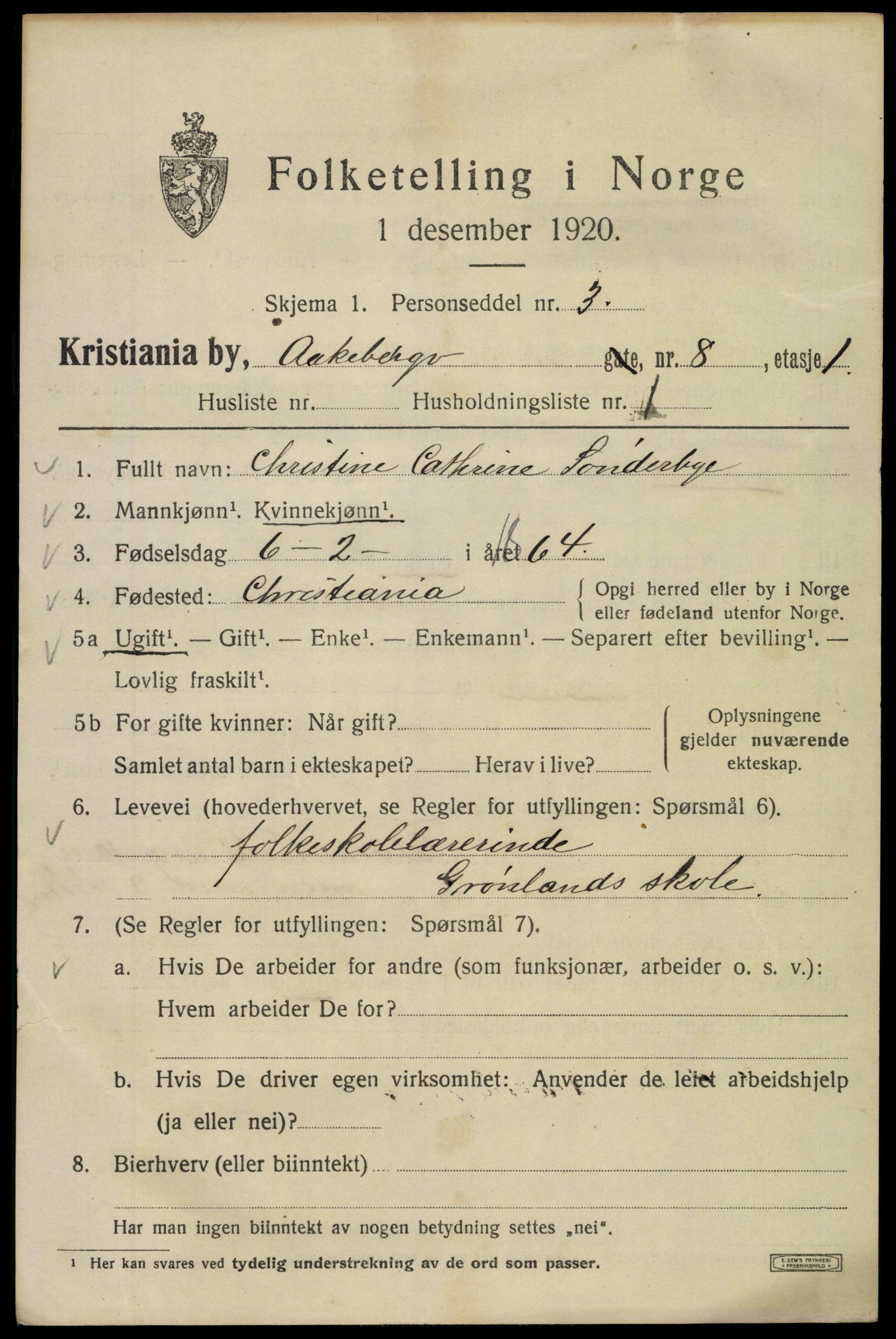 SAO, 1920 census for Kristiania, 1920, p. 133985