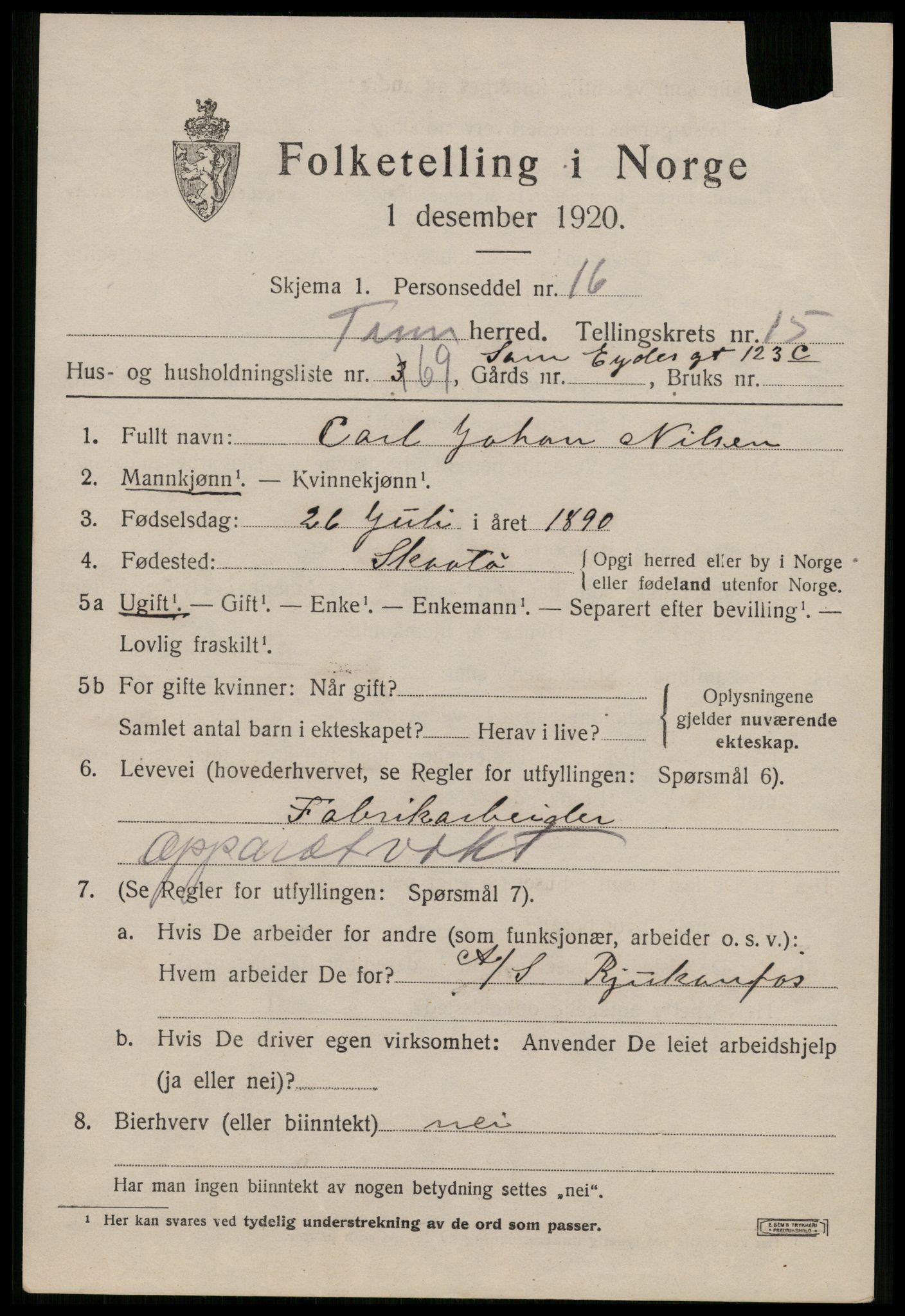 SAKO, 1920 census for Tinn, 1920, p. 14420