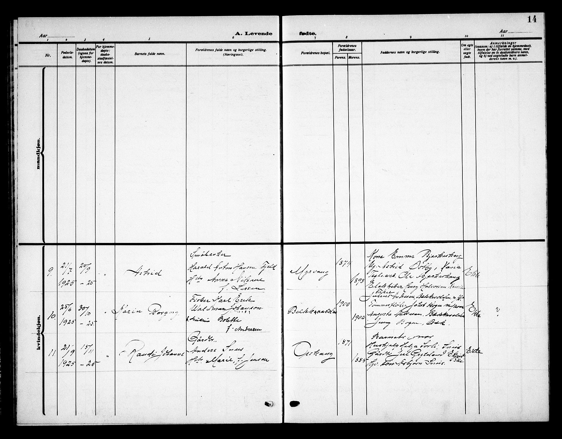 Ås prestekontor Kirkebøker, AV/SAO-A-10894/G/Gb/L0002: Parish register (copy) no. II 2, 1921-1936, p. 14