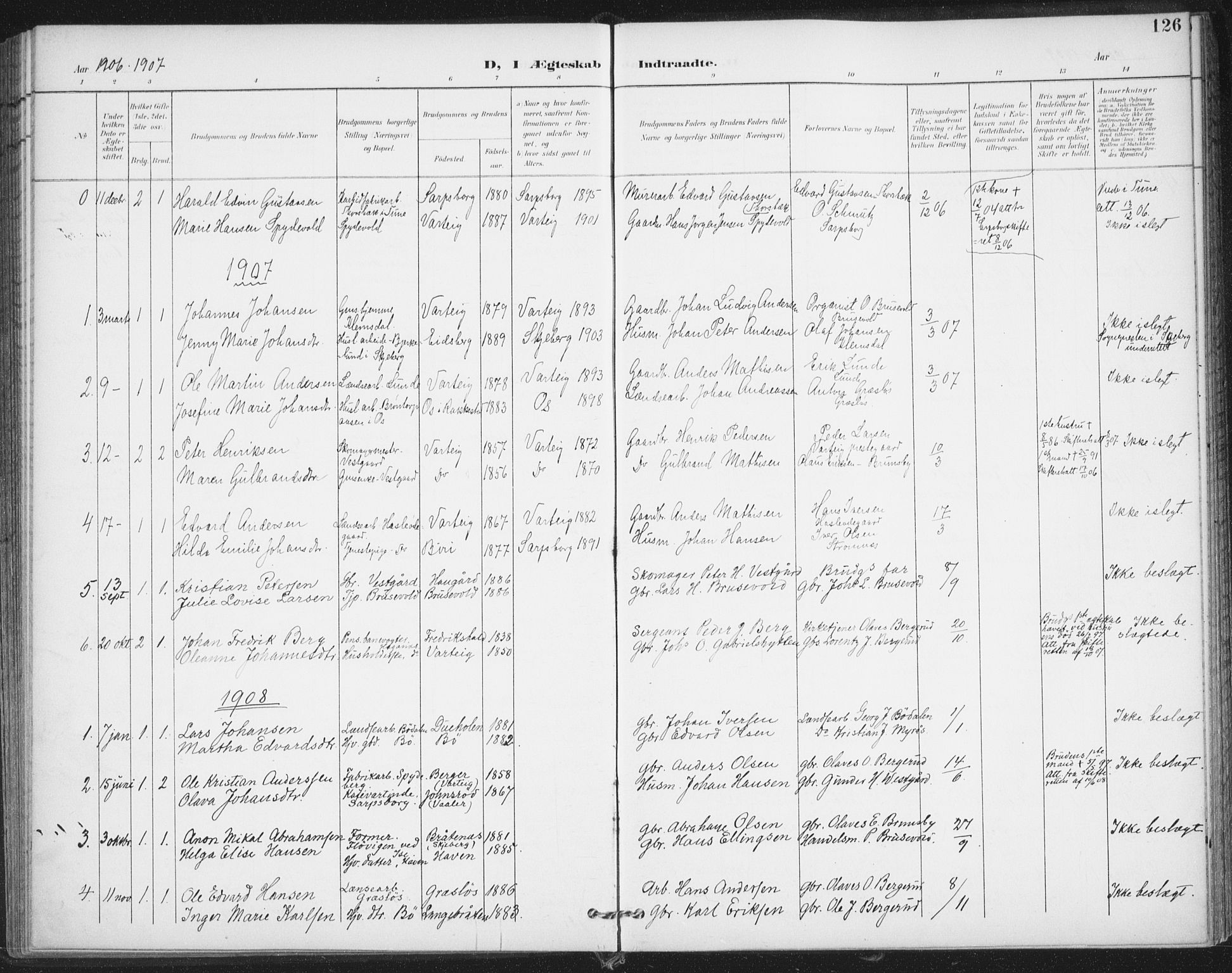 Varteig prestekontor Kirkebøker, AV/SAO-A-10447a/F/Fa/L0003: Parish register (official) no. 3, 1899-1919, p. 126