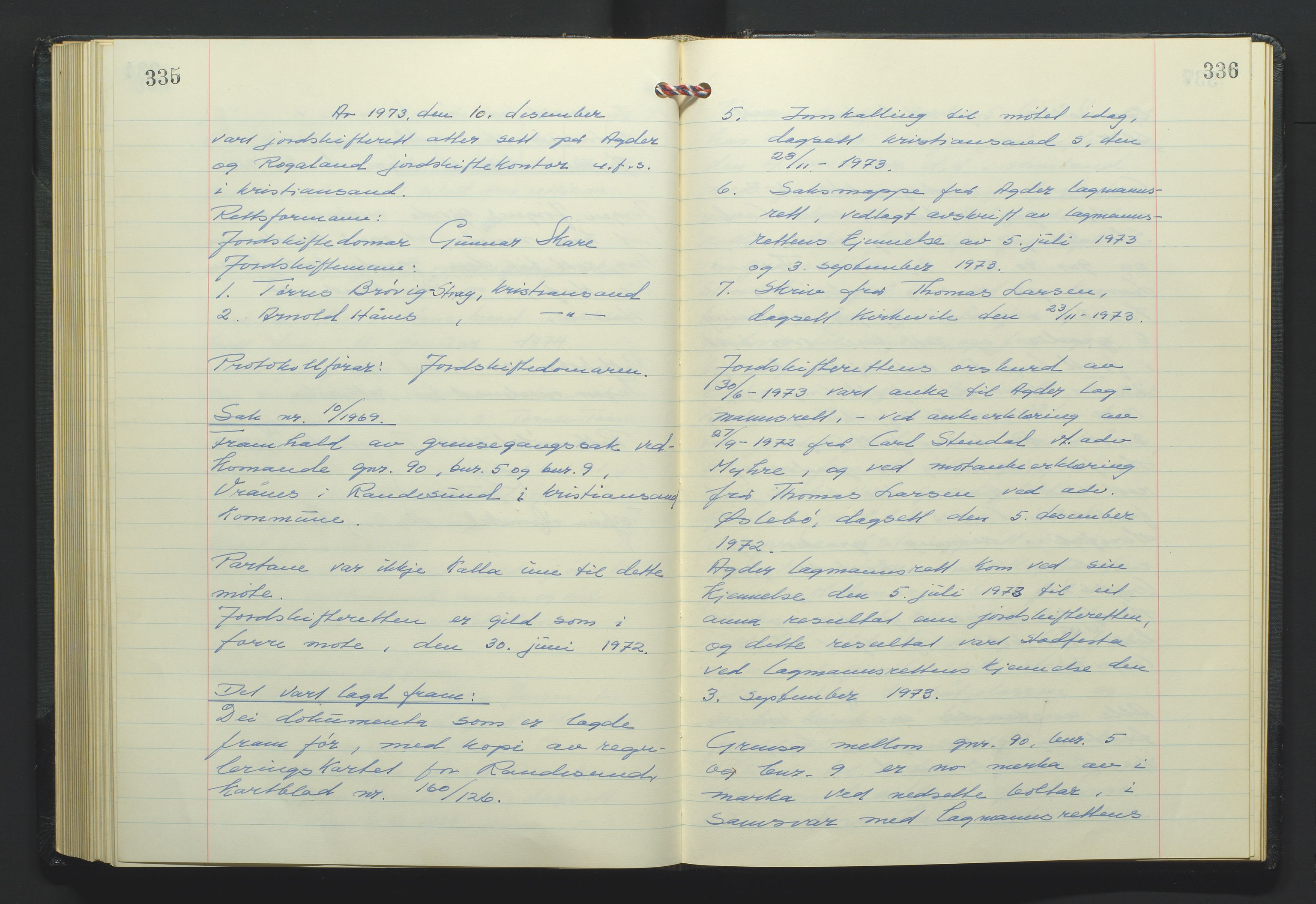 Marnar jordskifterett, AV/SAK-1541-0006/F/Fa/L0004: Jordskifterettsbok Kristiansand domssokn (Kr4), 1969-1974, p. 335-336