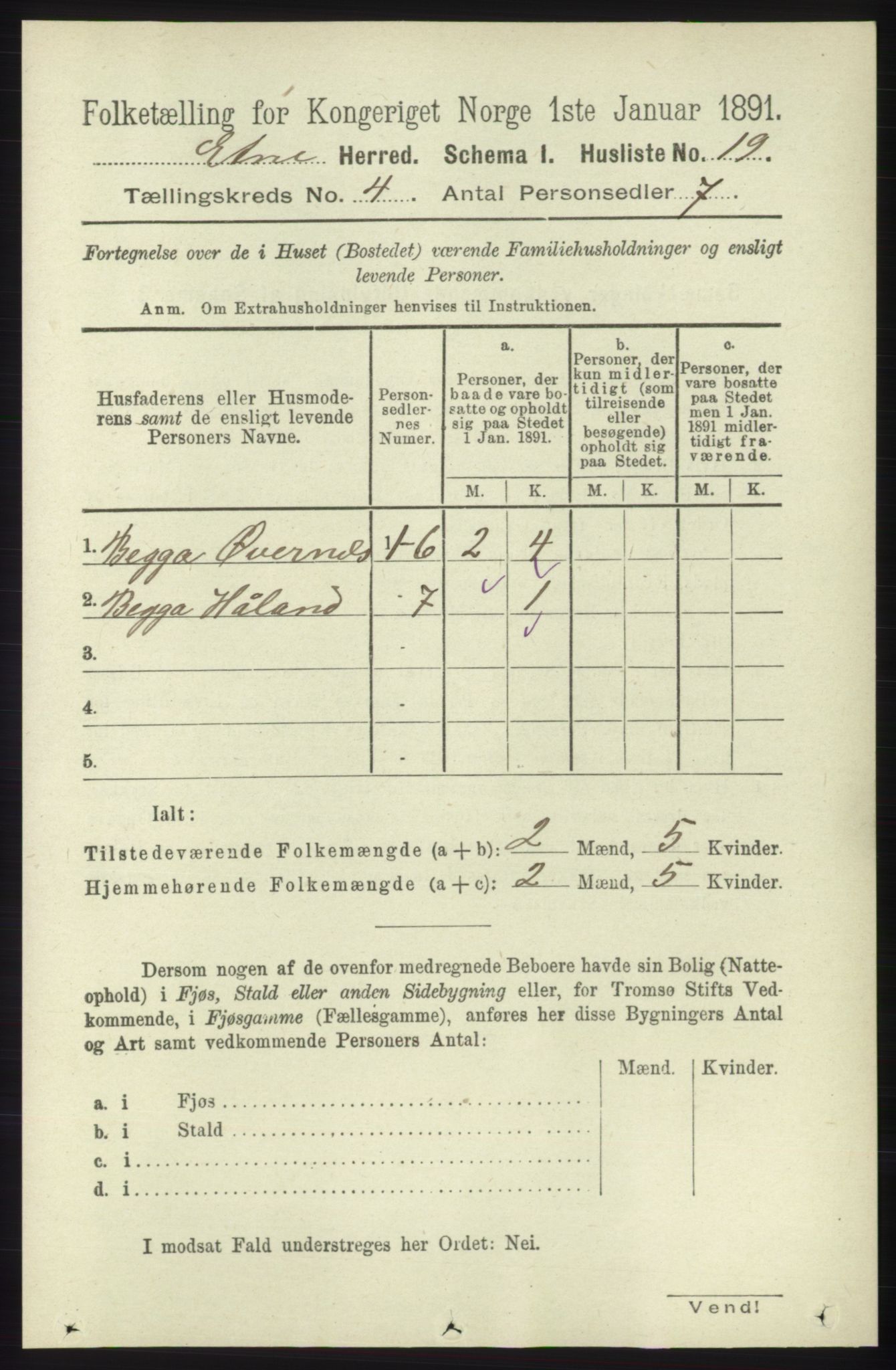 RA, 1891 census for 1211 Etne, 1891, p. 849