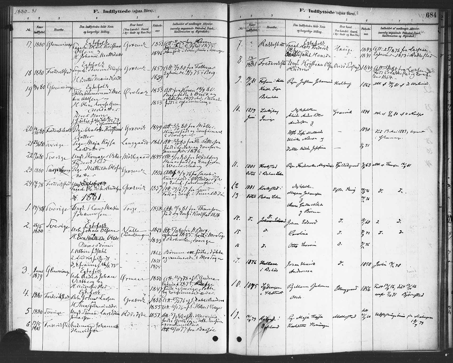 Onsøy prestekontor Kirkebøker, SAO/A-10914/F/Fa/L0006: Parish register (official) no. I 6, 1878-1898, p. 684
