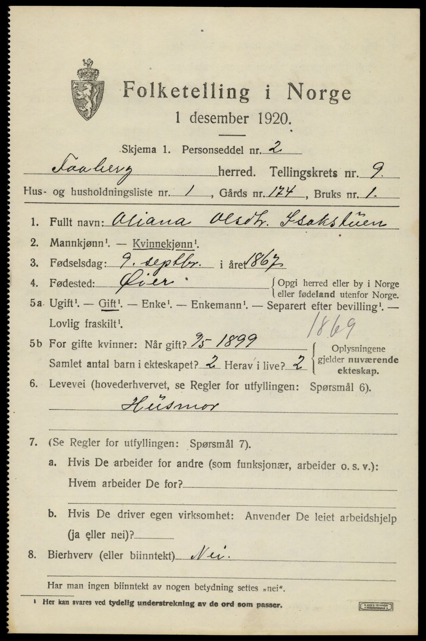 SAH, 1920 census for Fåberg, 1920, p. 10042